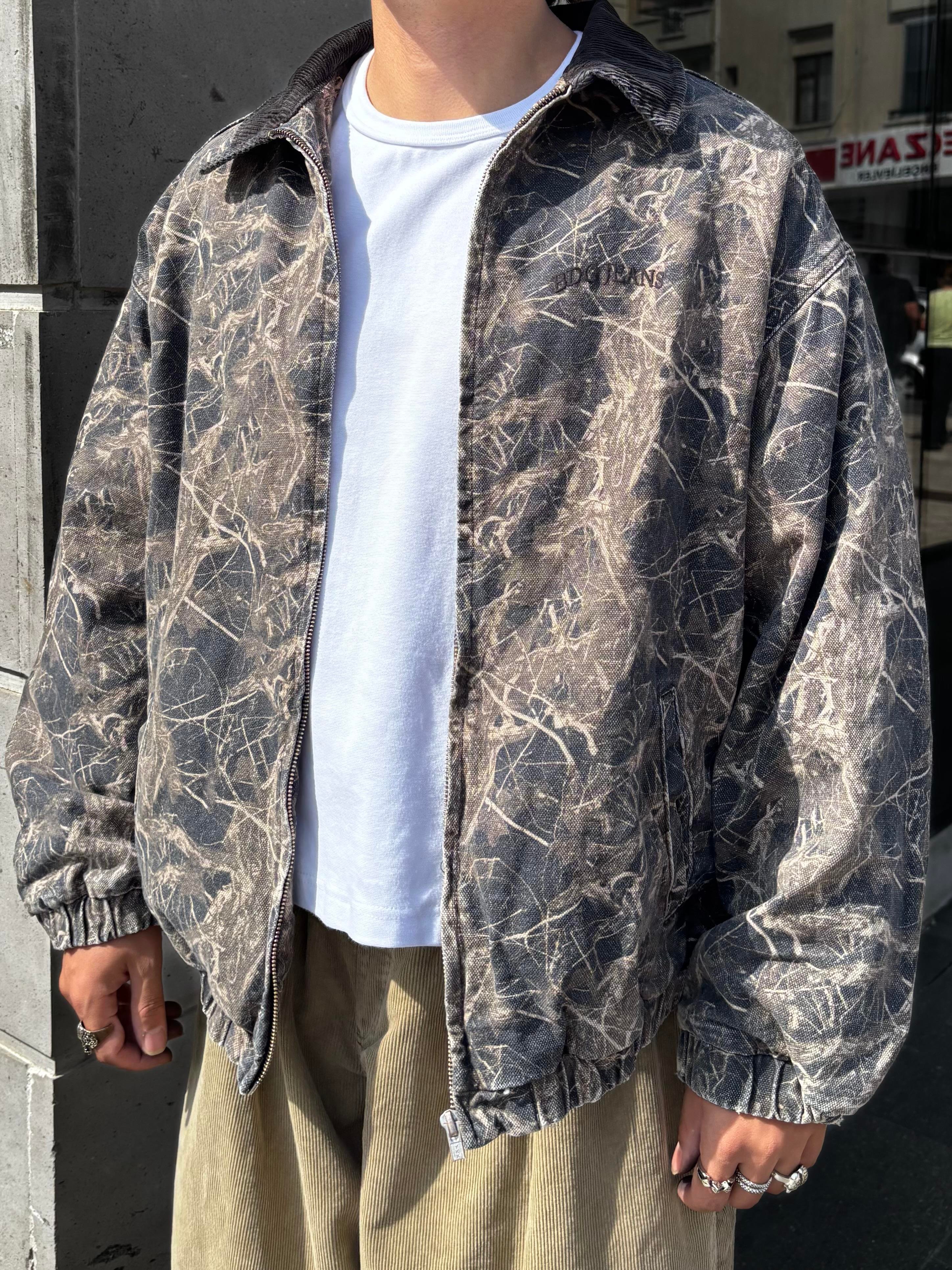 Premium Dark Leaf Print Harringtpn Bomber Jacket