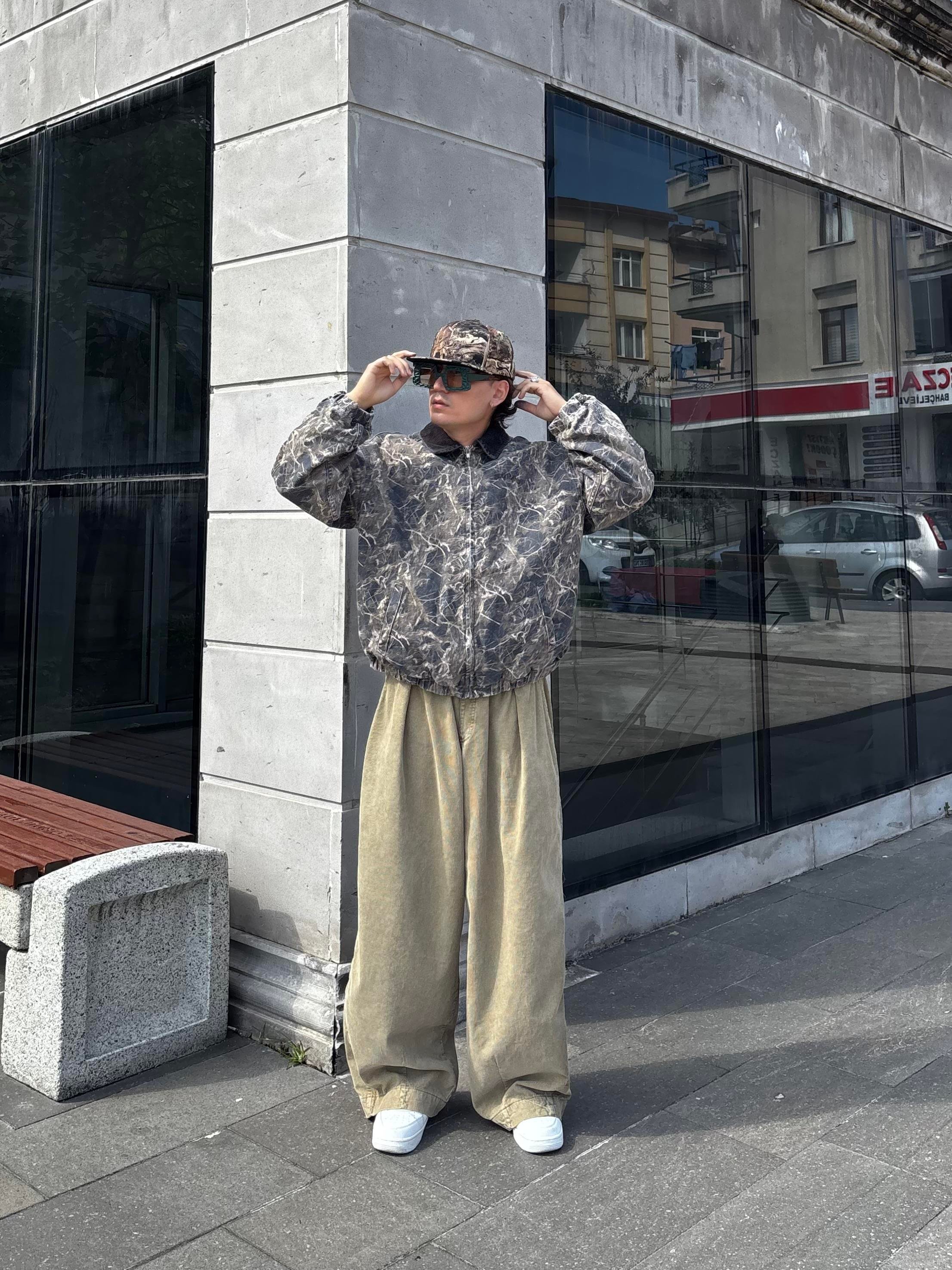 Premium Dark Leaf Print Harringtpn Bomber Jacket