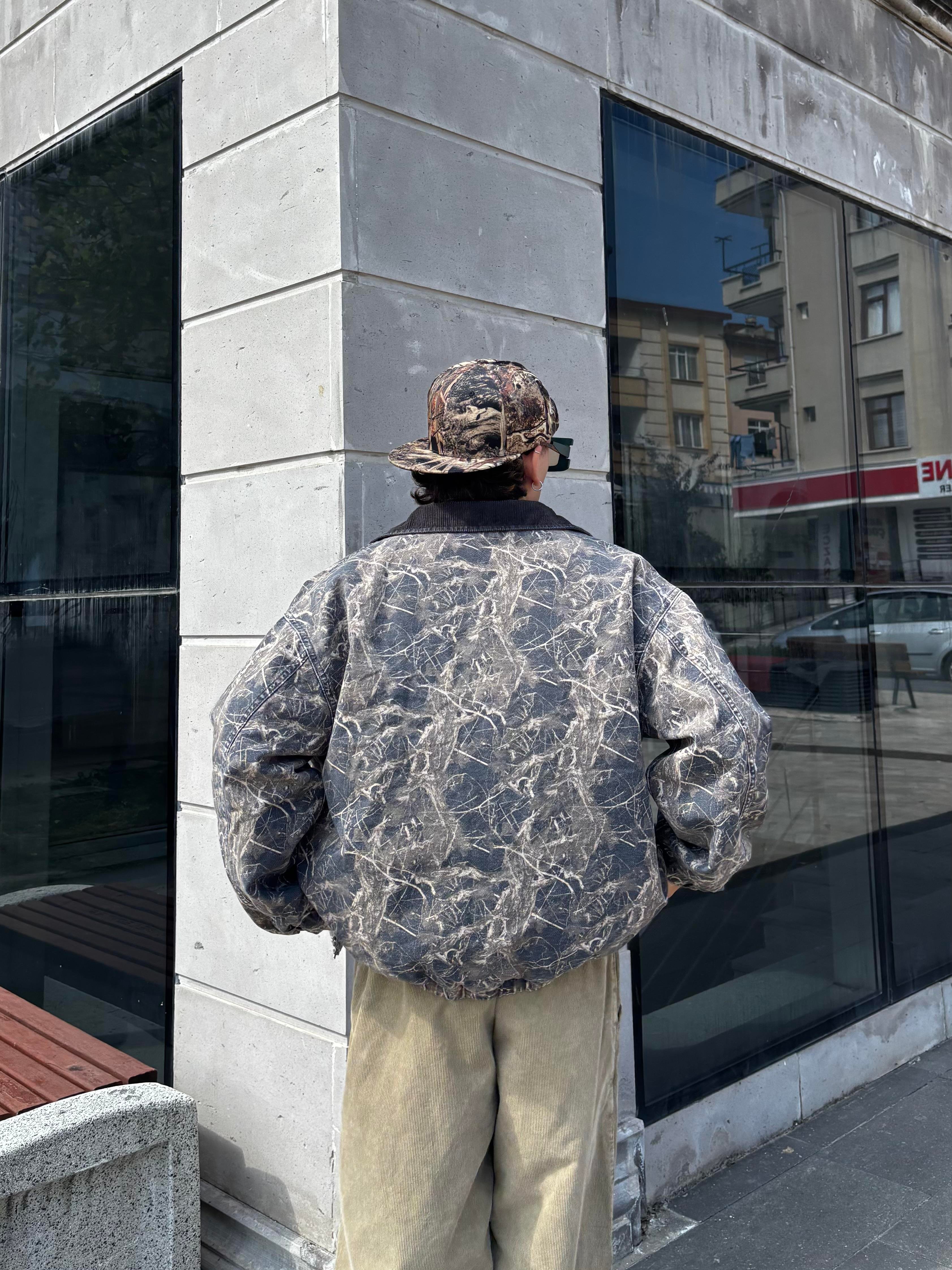 Premium Dark Leaf Print Harringtpn Bomber Jacket