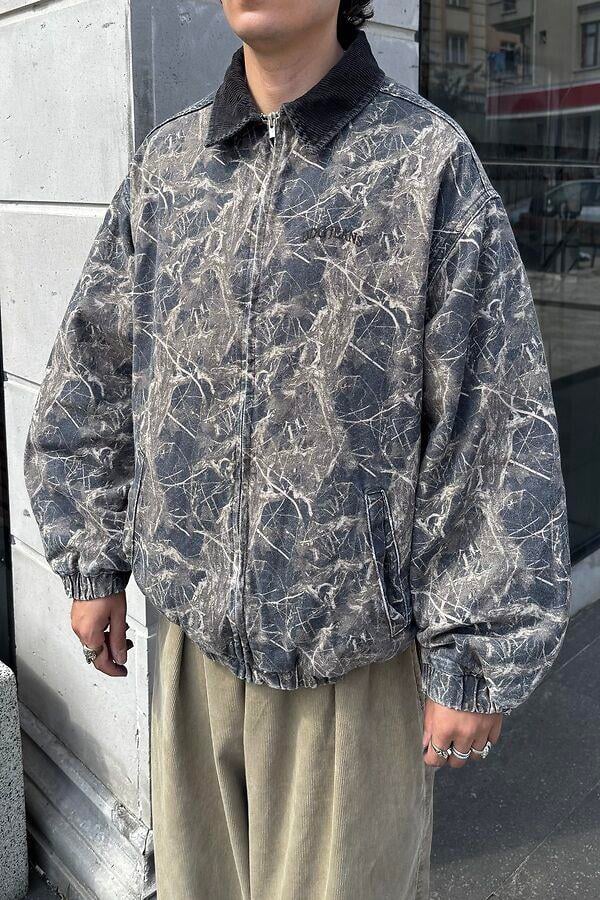 Premium Dark Leaf Print Harringtpn Bomber Jacket