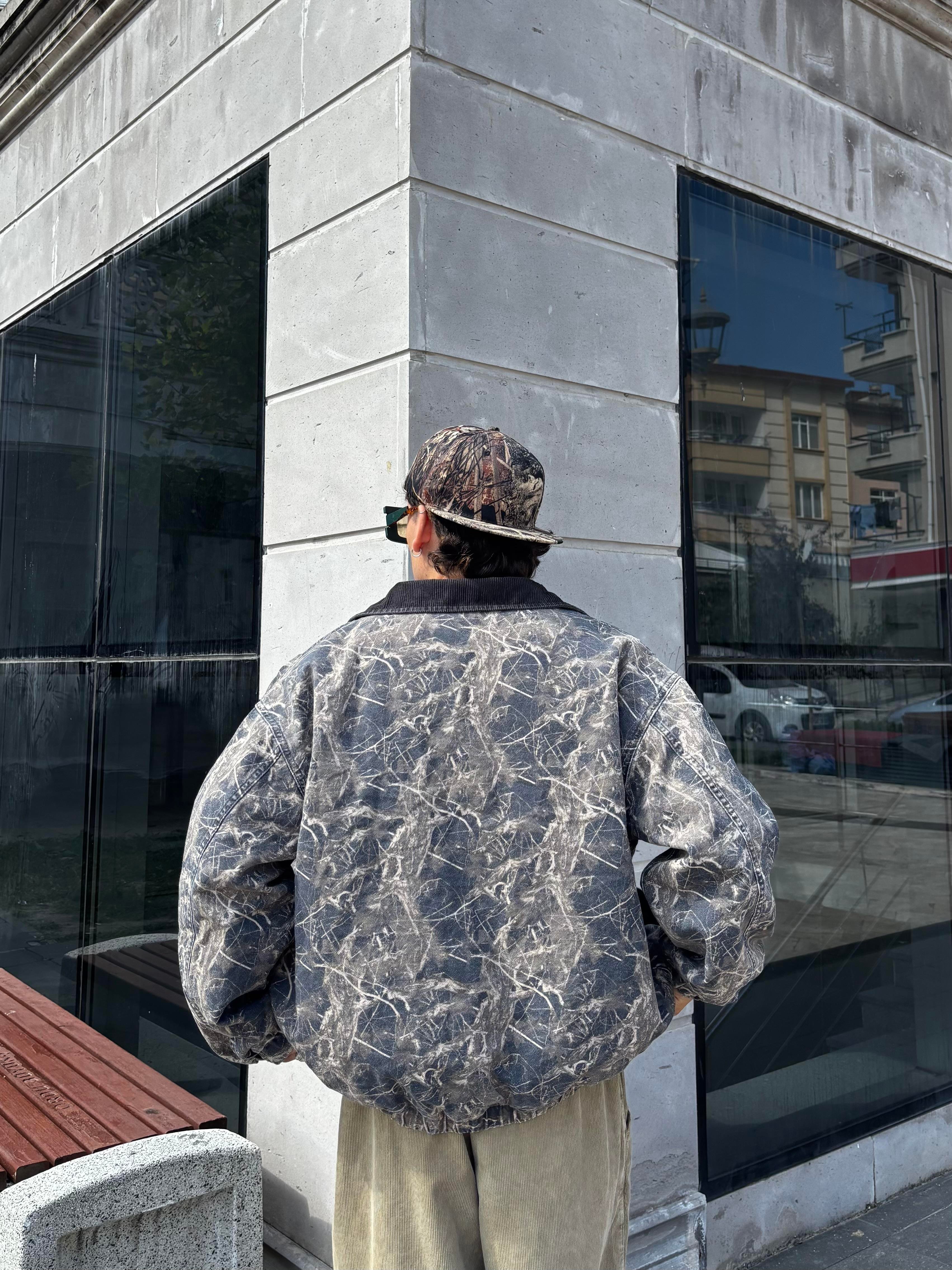 Premium Dark Leaf Print Harringtpn Bomber Jacket