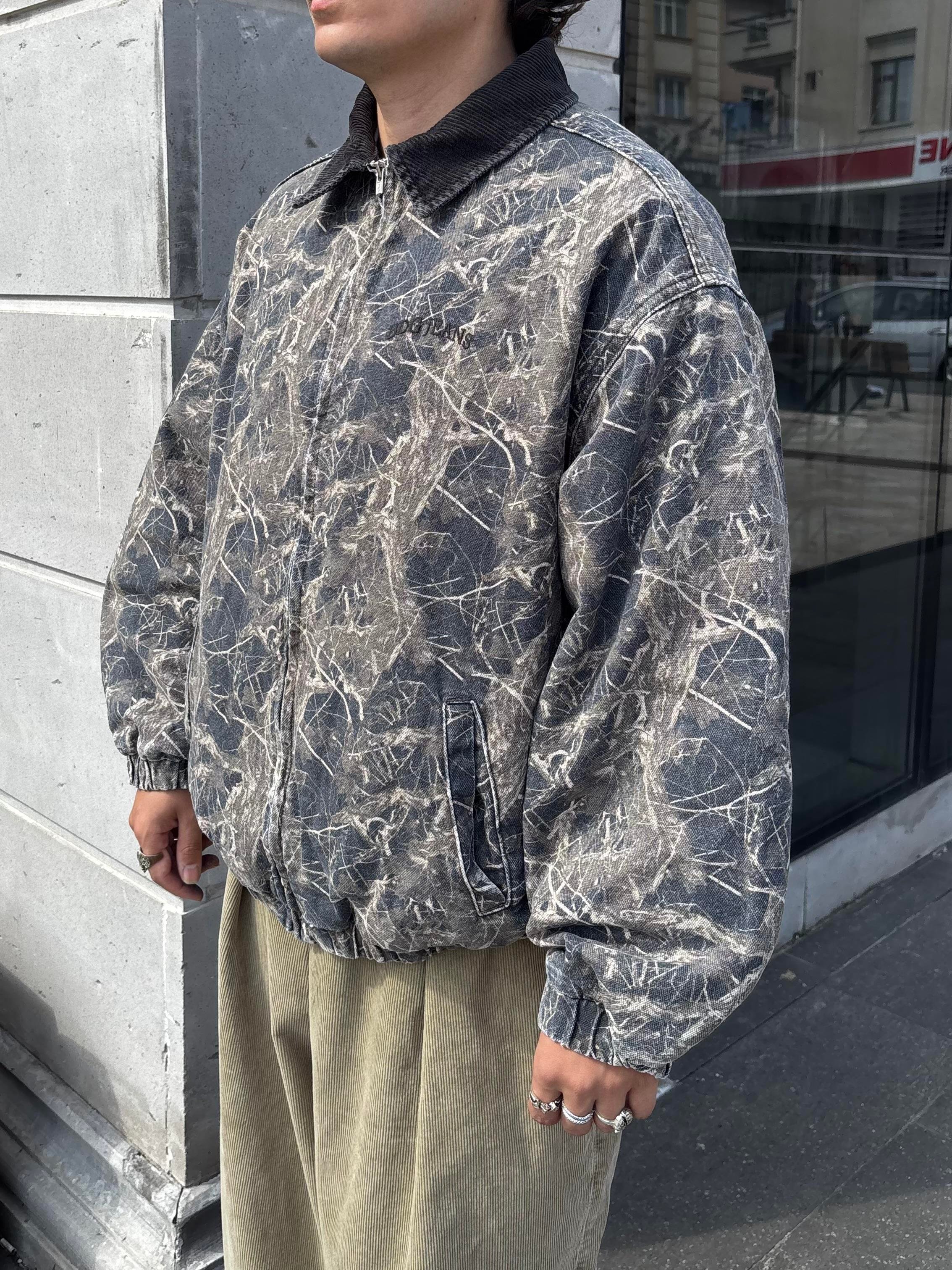 Premium Dark Leaf Print Harringtpn Bomber Jacket