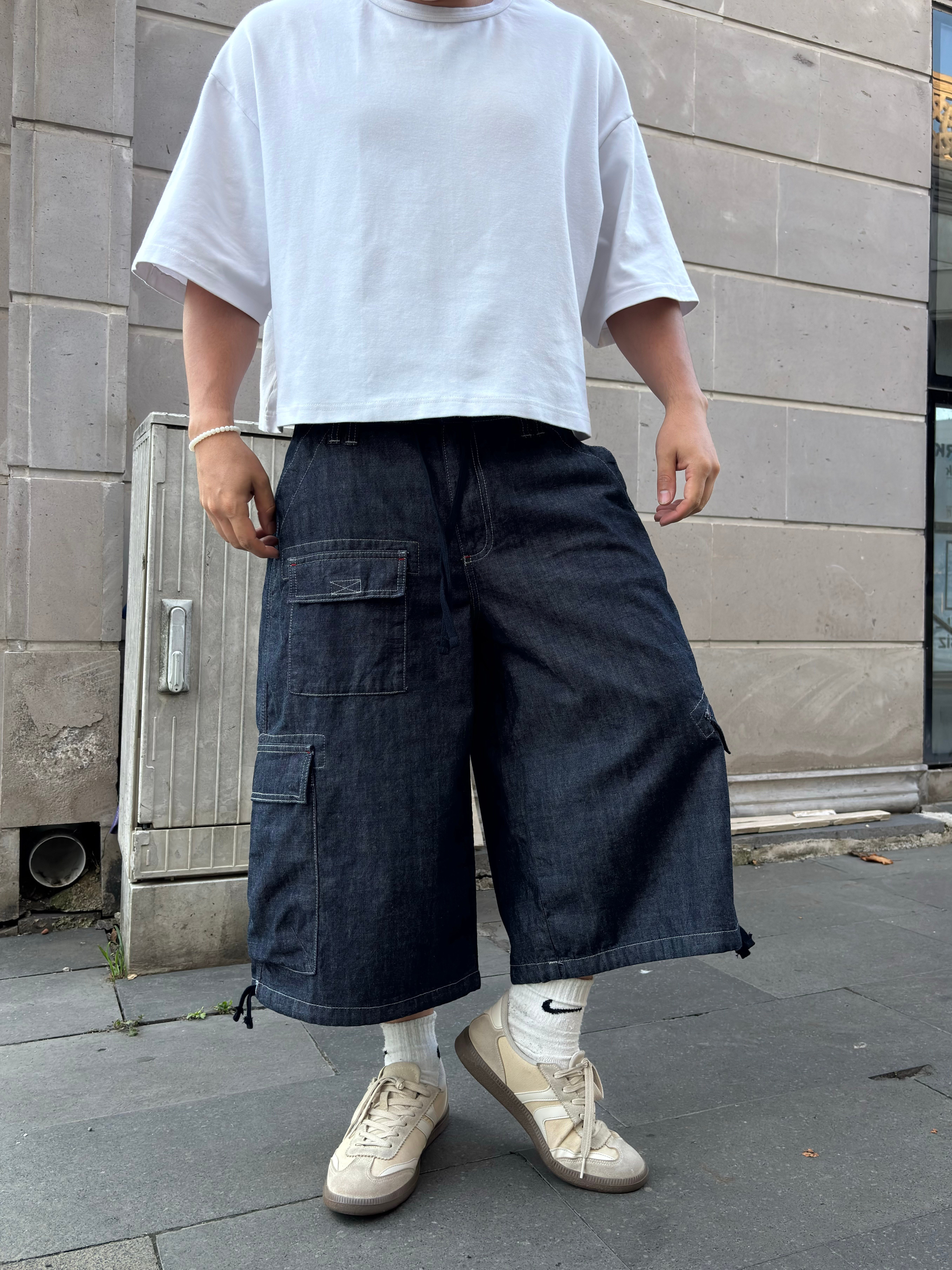 Premium Detroit Crop Pull-On Baggy Cargo Jorts
