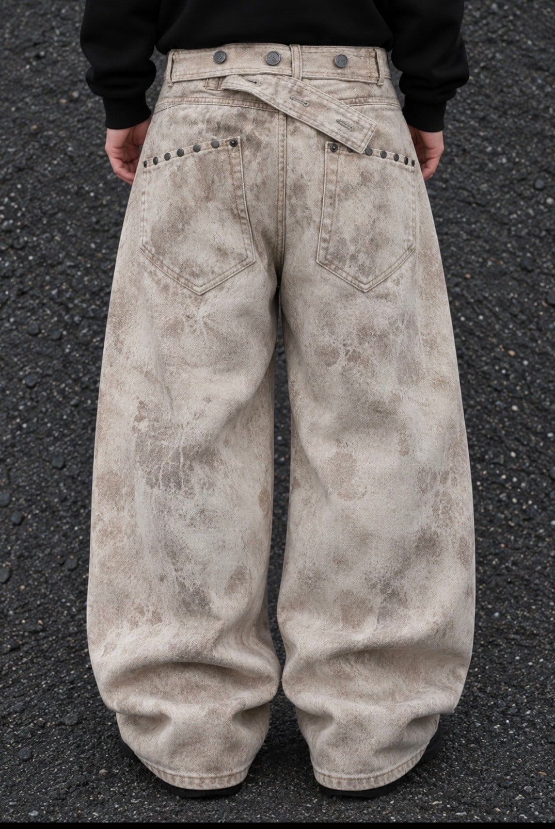 Premium Dirty Beige Buckle Back Ultra Baggy Pants