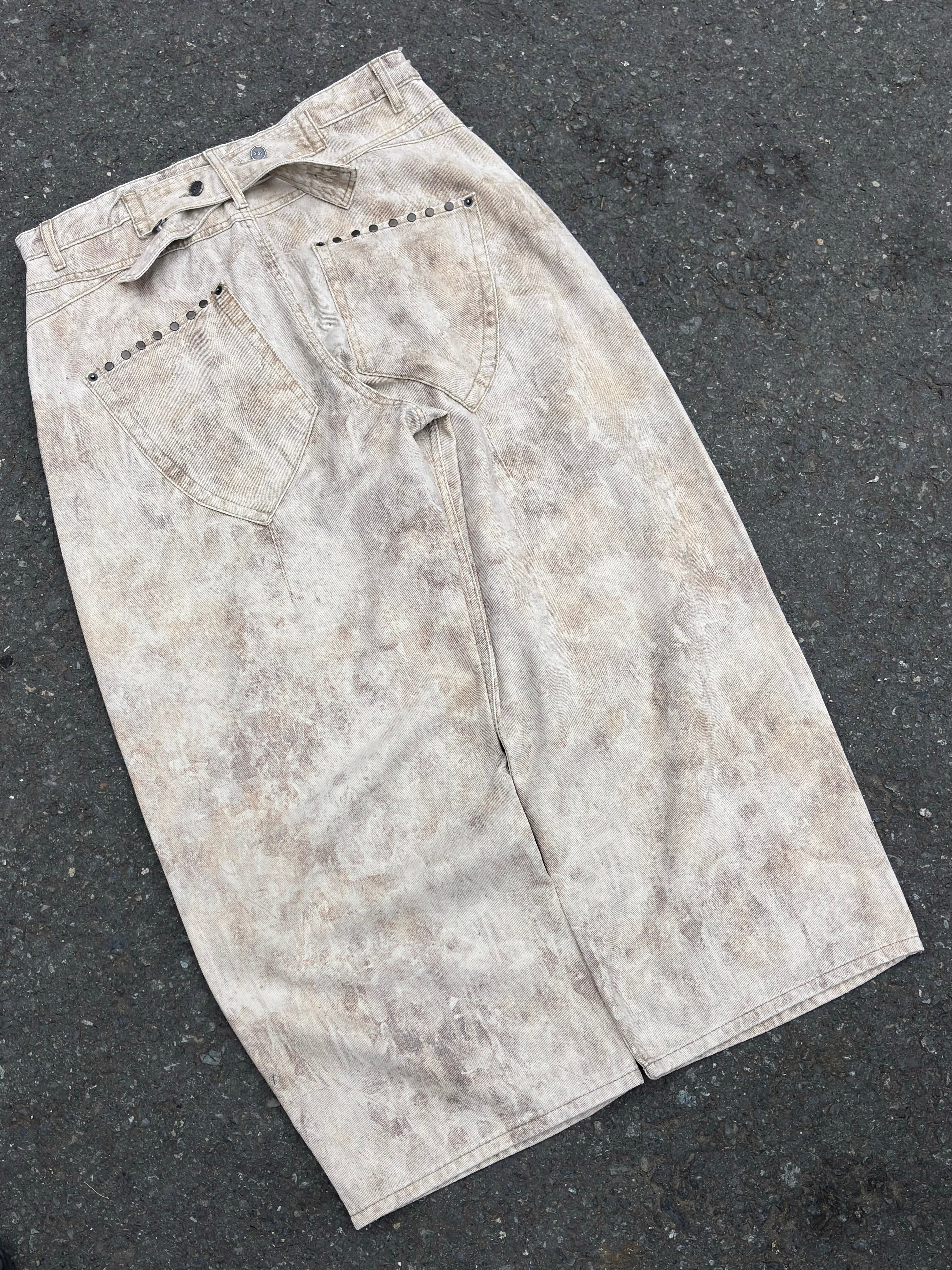 Premium Dirty Beige Buckle Back Ultra Baggy Pants