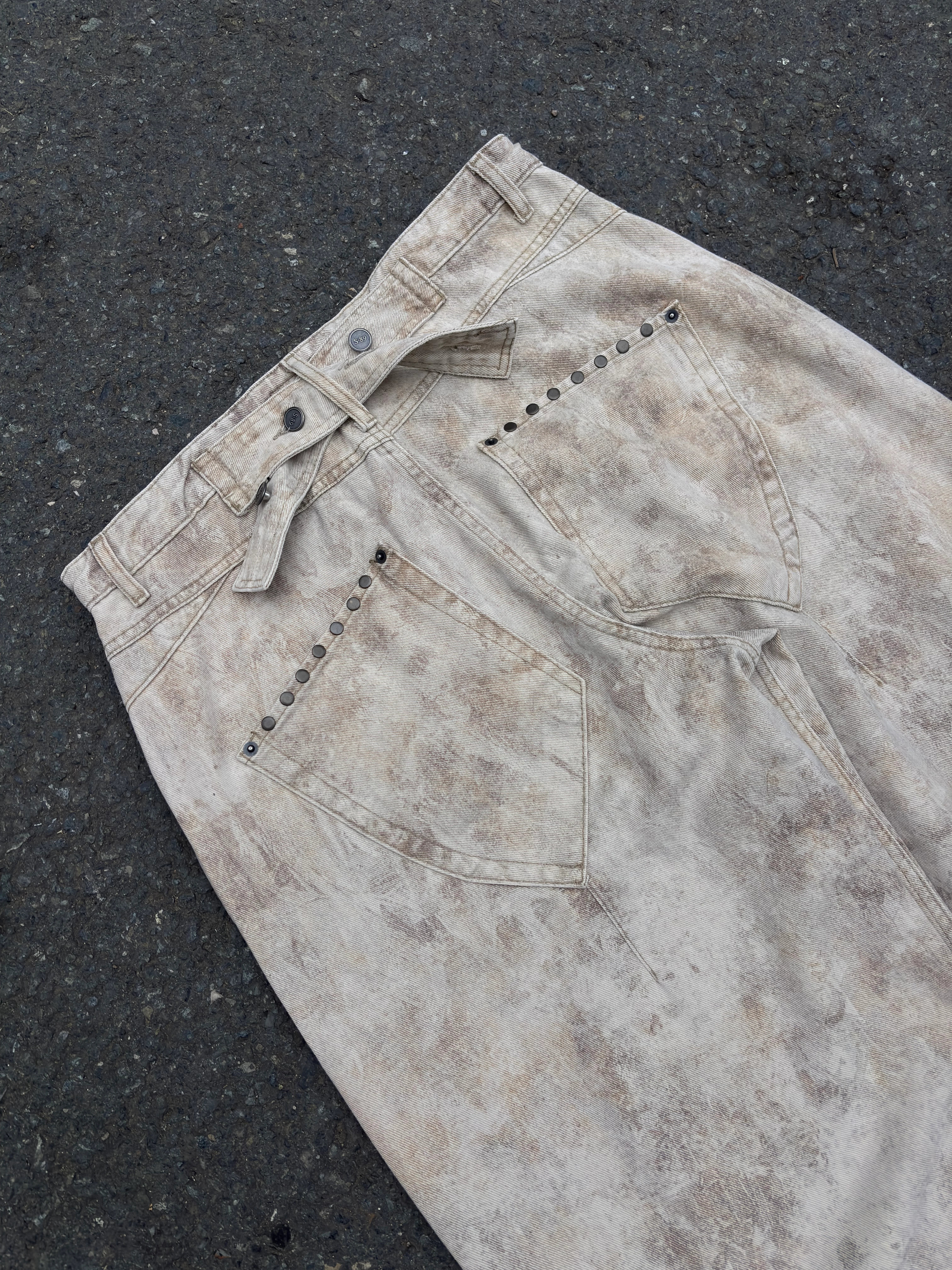 Premium Dirty Beige Buckle Back Ultra Baggy Pants