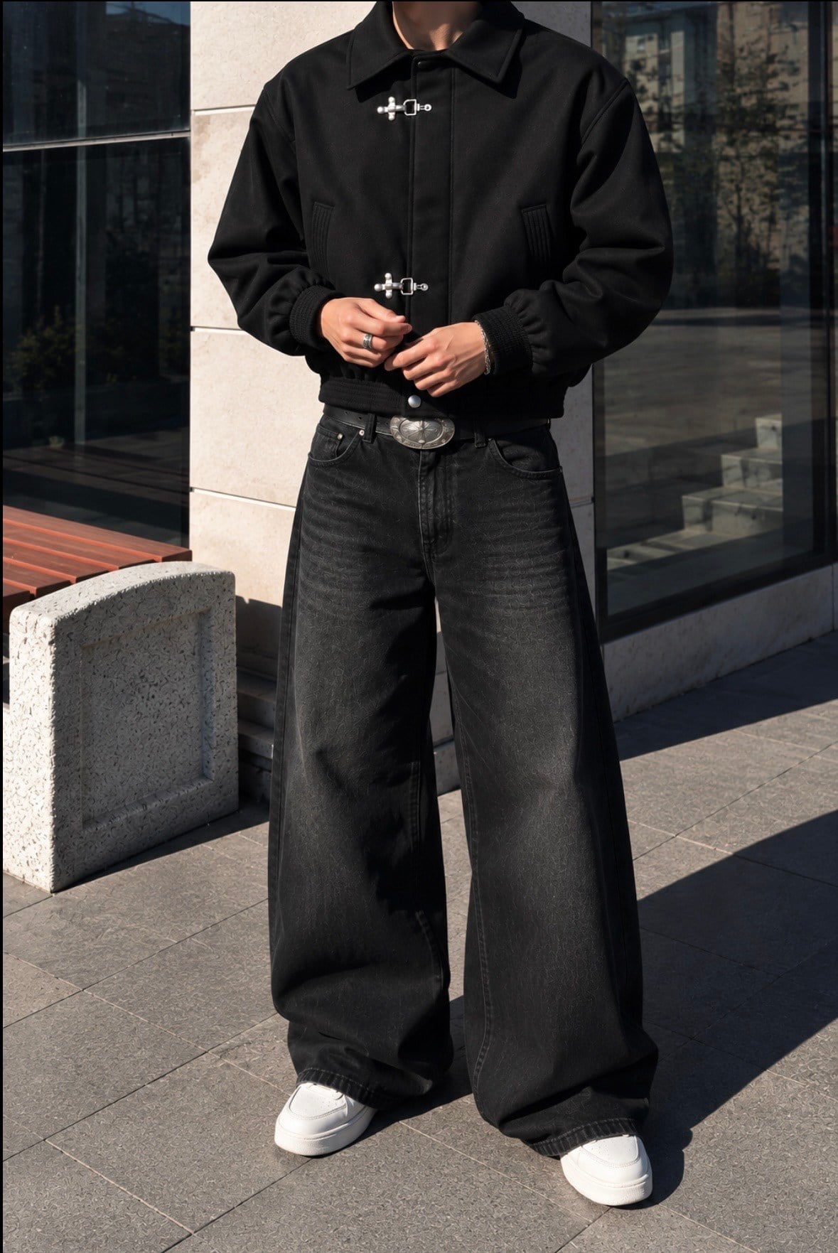 Premium Double Clıps Black Bomber Ceket