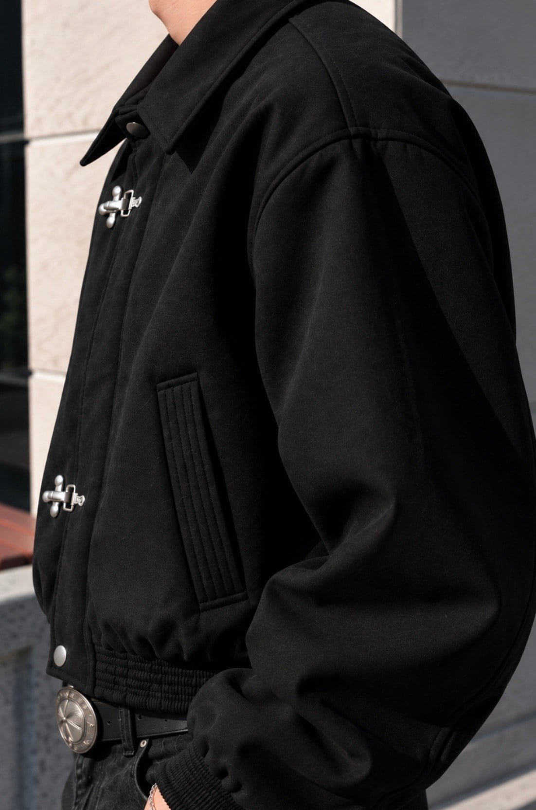 Premium Double Clıps Black Bomber Ceket