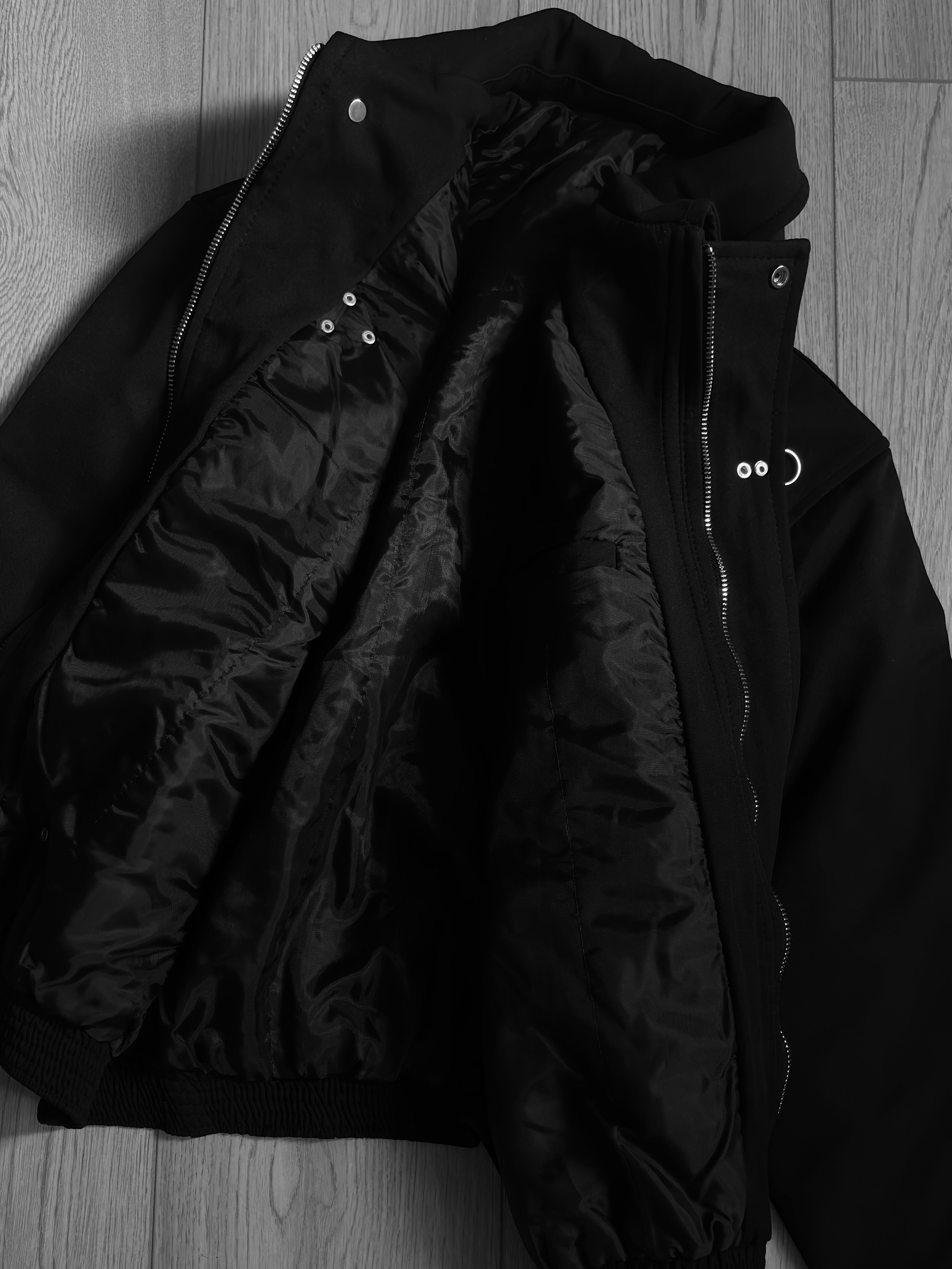 Premium Double Clıps Black Bomber Ceket