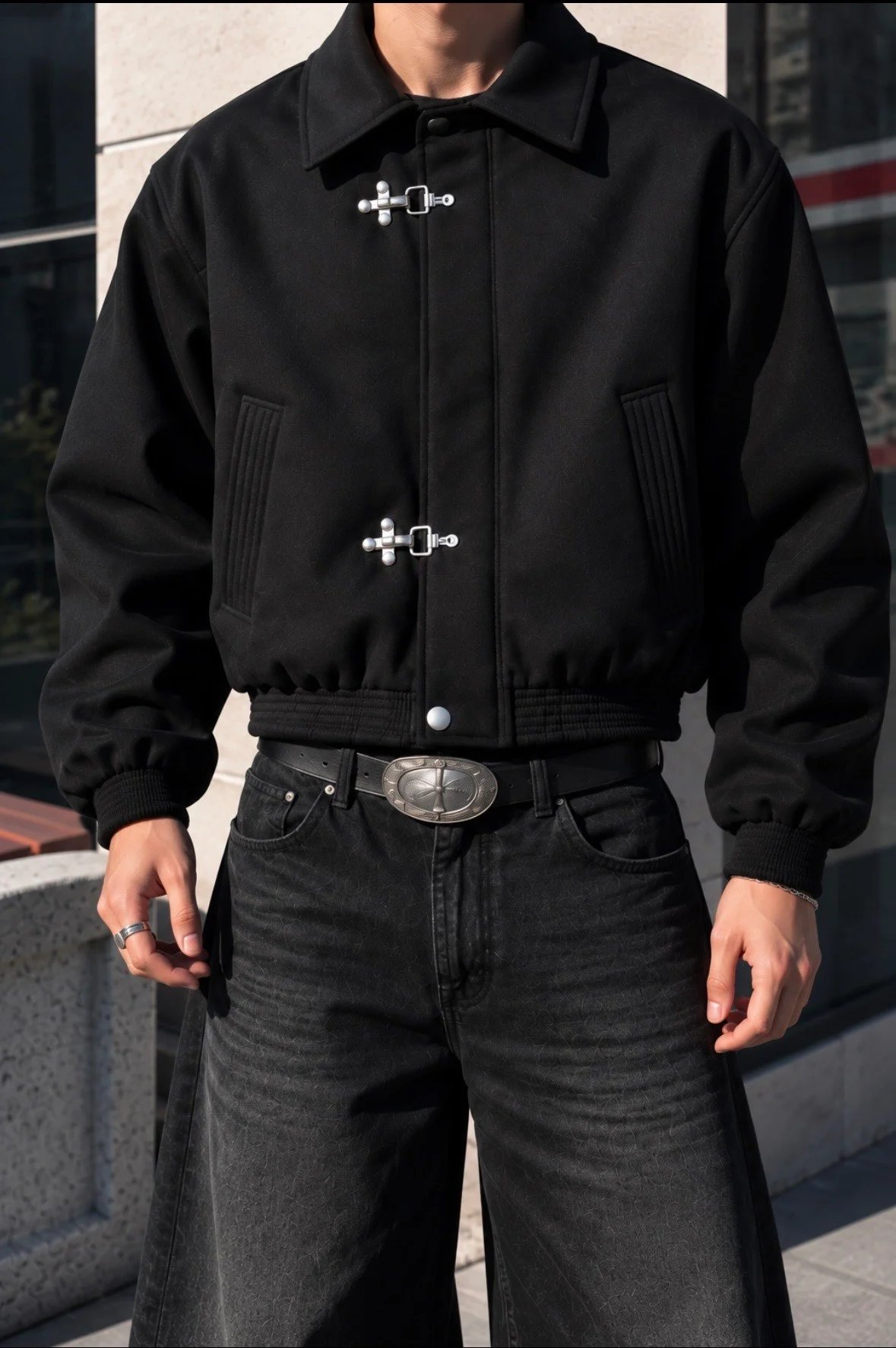 Premium Double Clıps Black Bomber Ceket