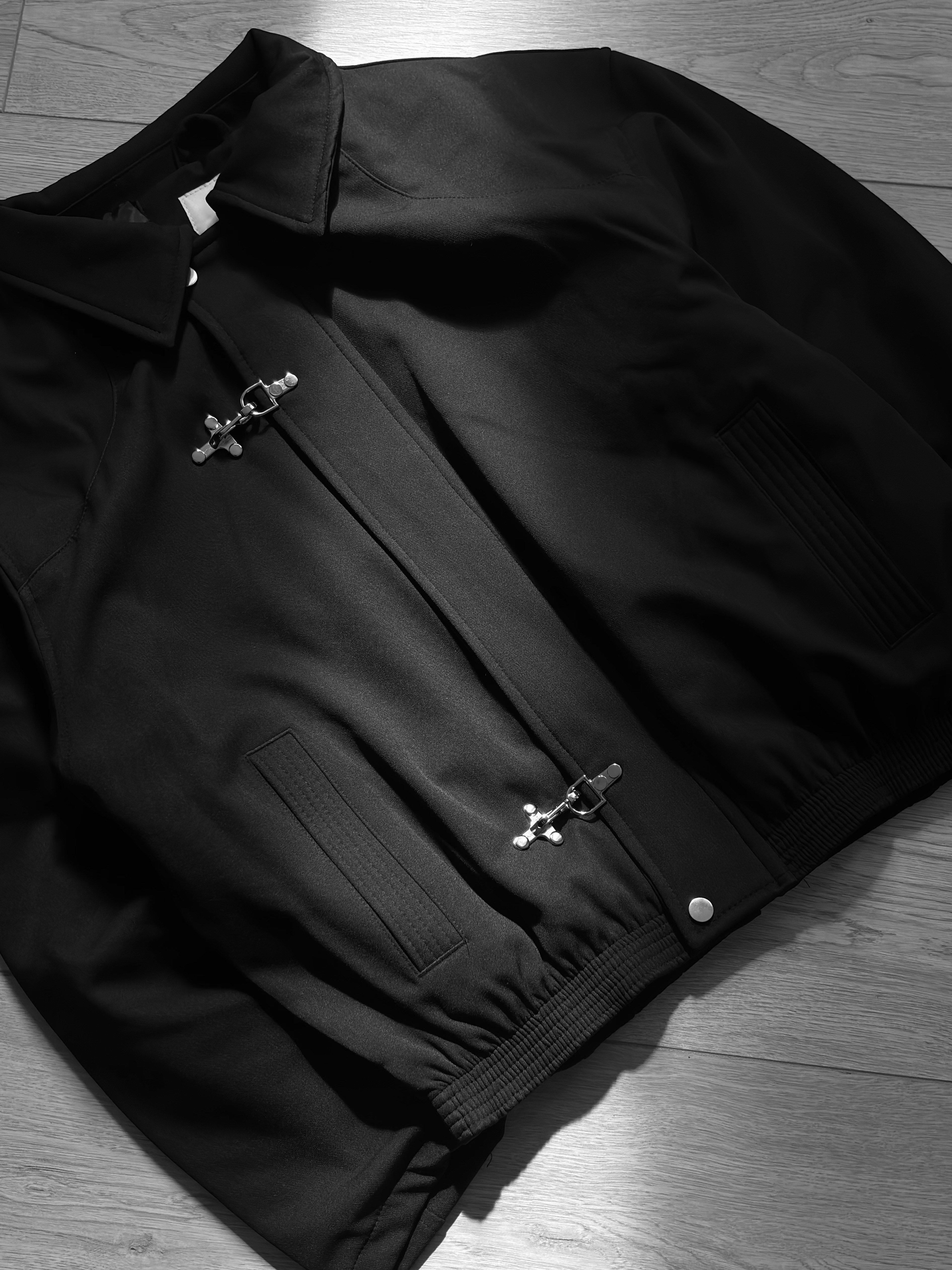 Premium Double Clıps Black Bomber Ceket