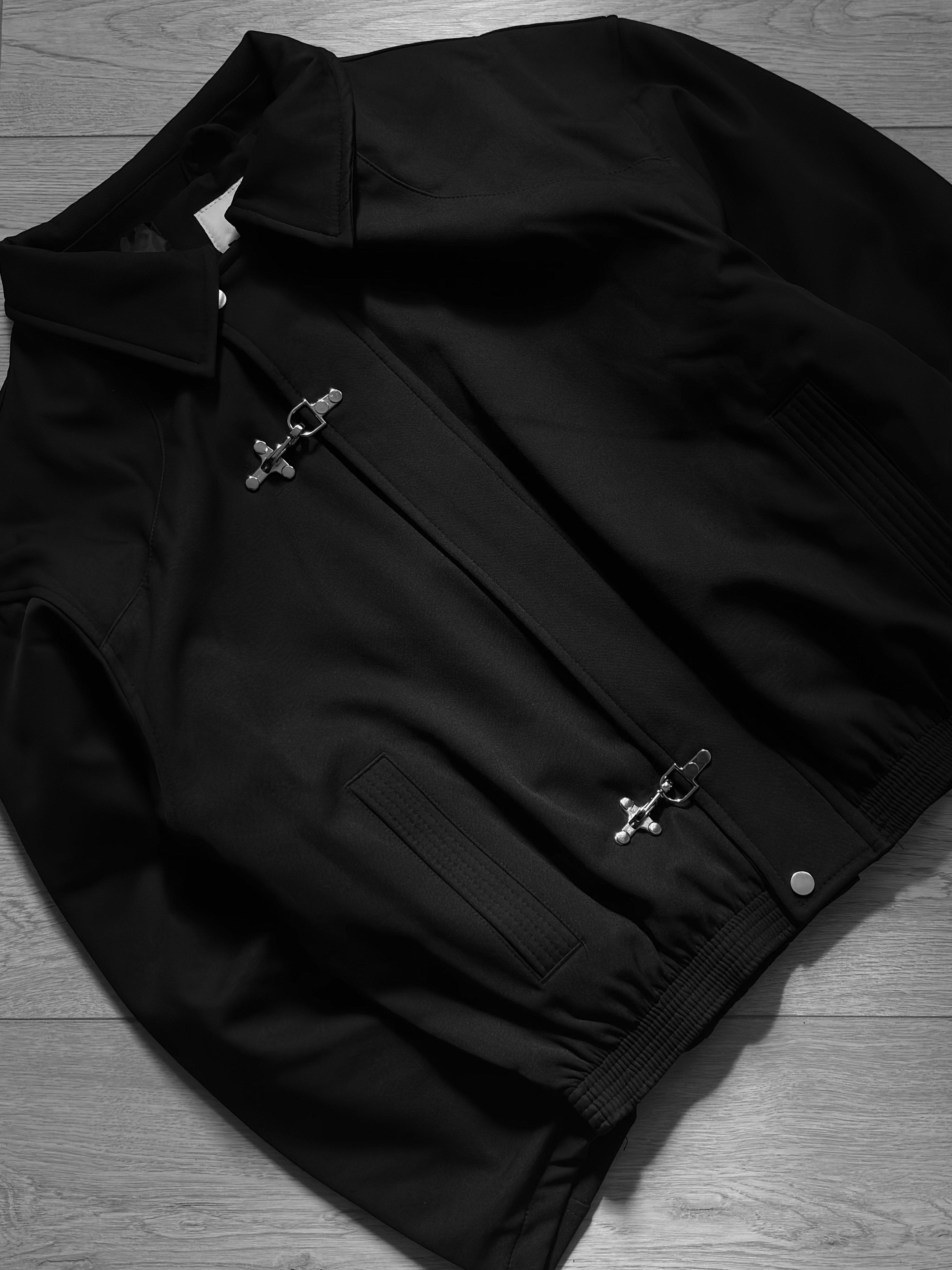 Premium Double Clıps Black Bomber Ceket