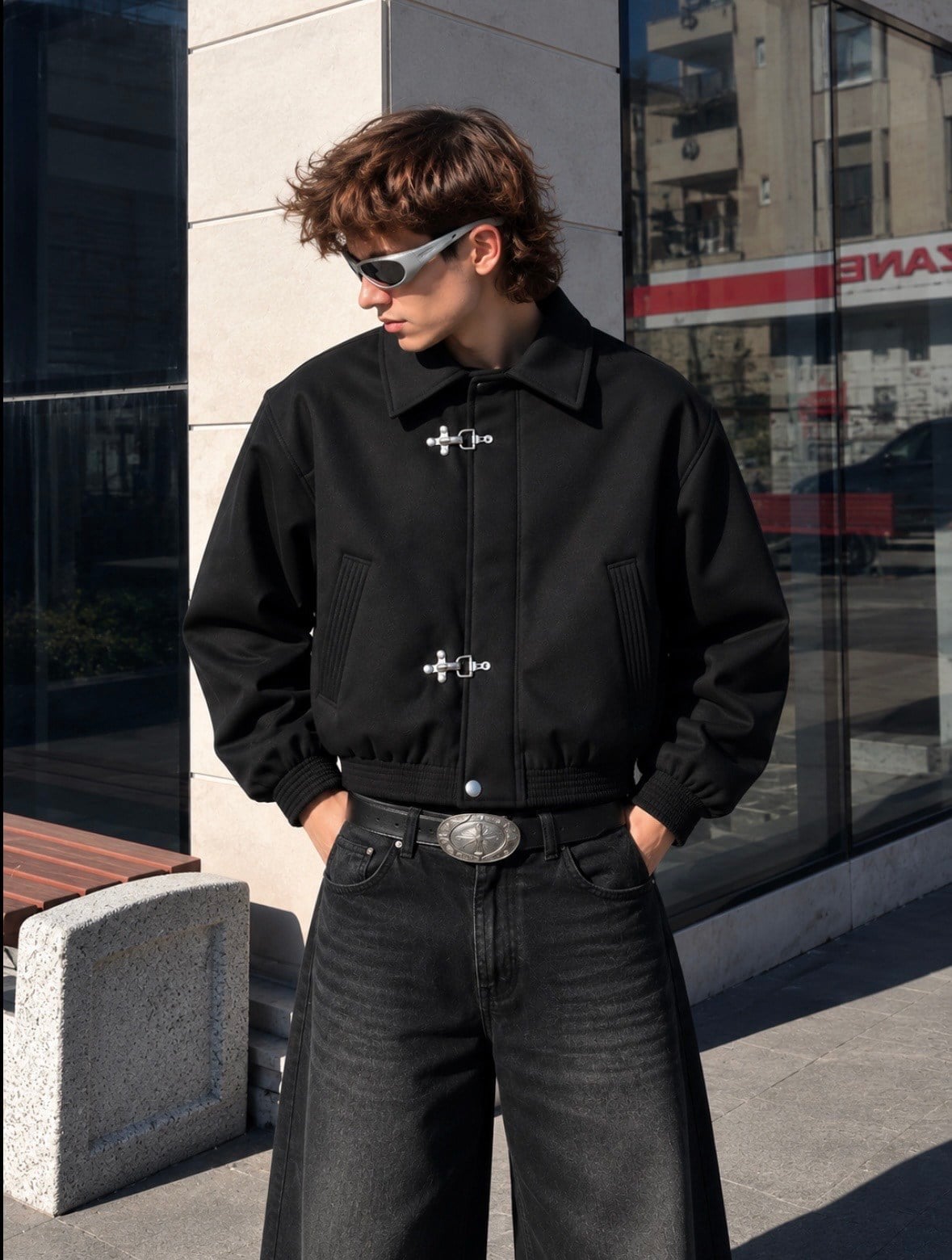 Premium Double Clıps Black Bomber Ceket