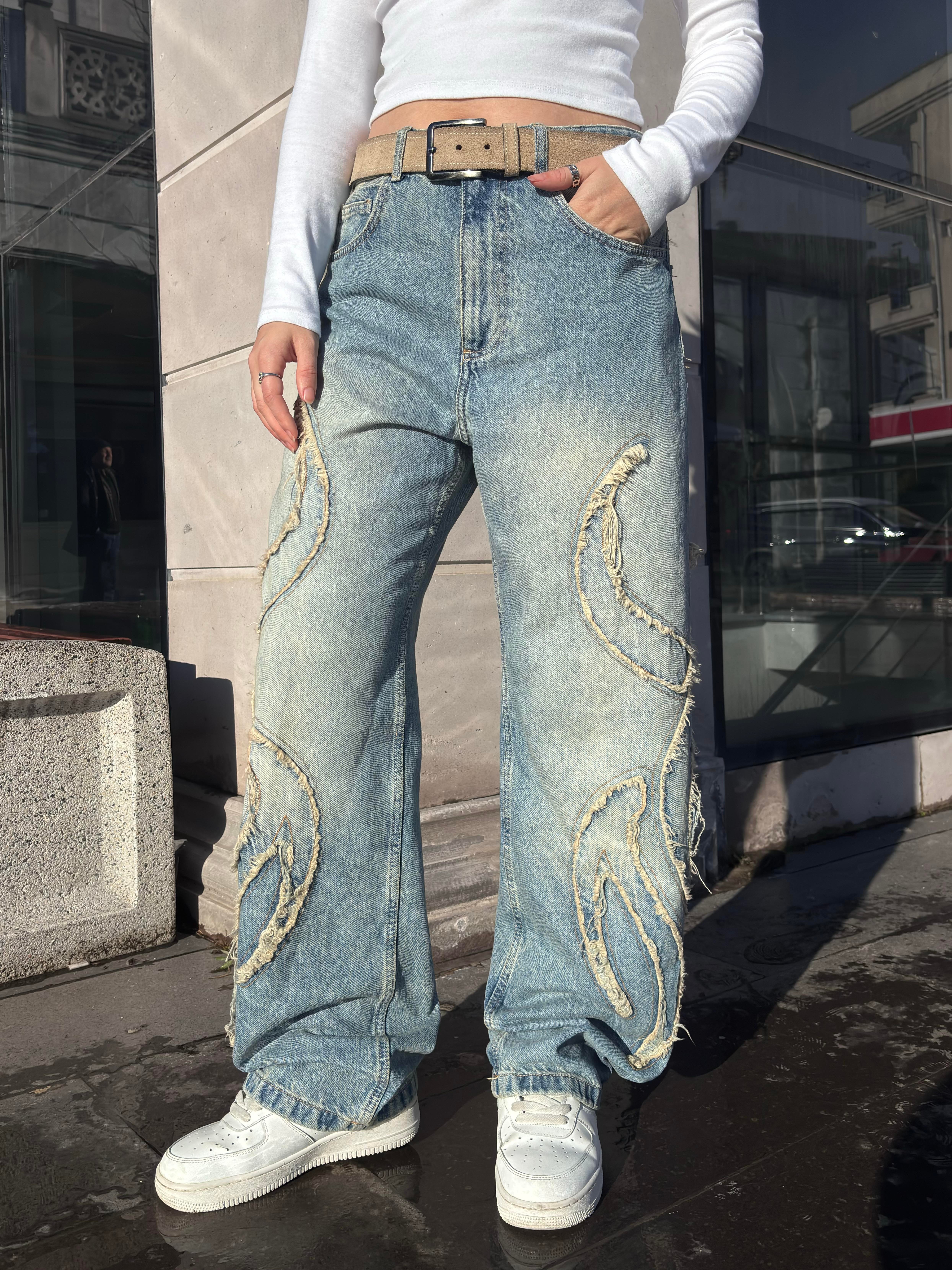 Premium Eskitme Ton Edge Tassel Baggy Pants