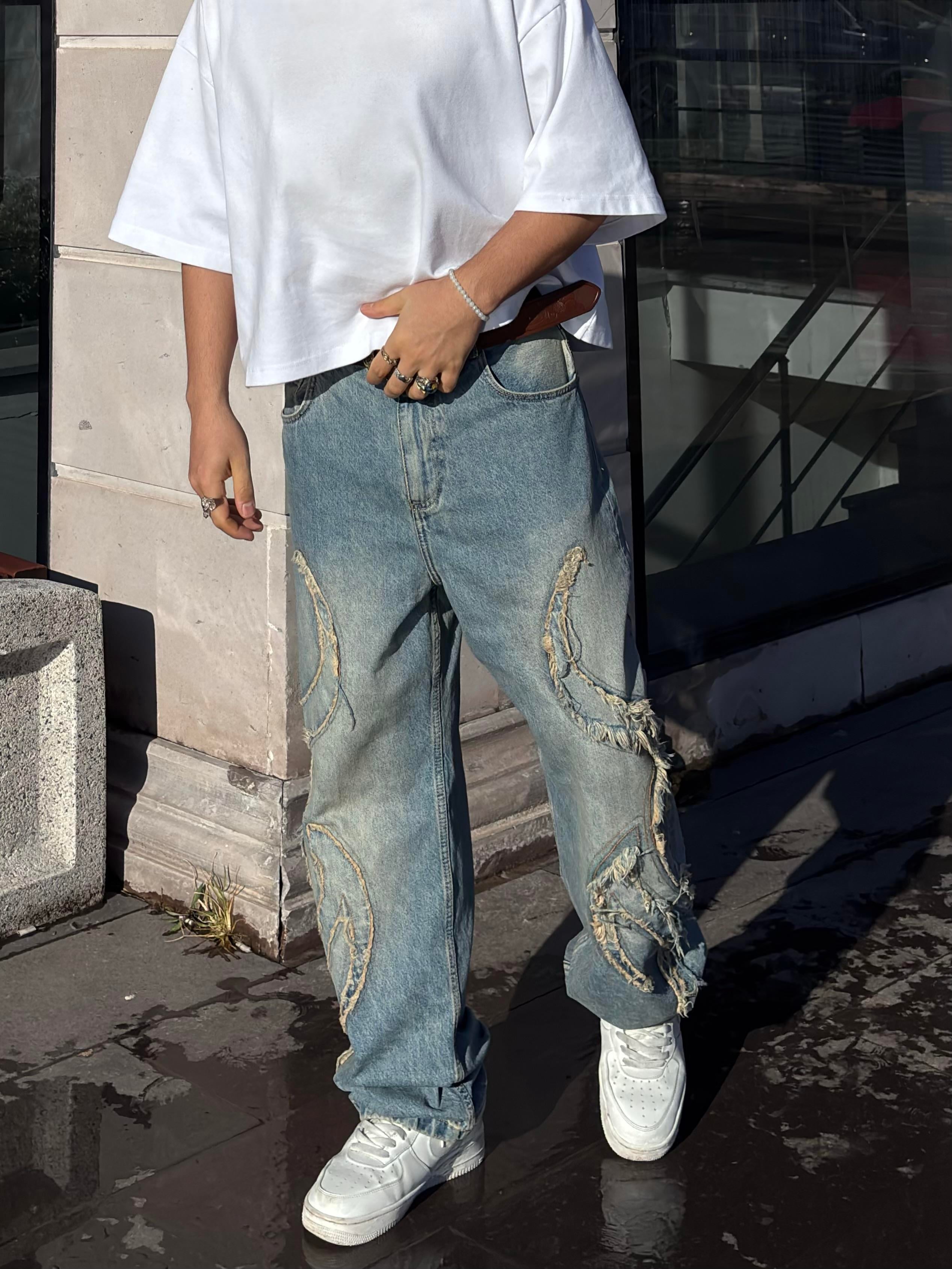 Premium Eskitme Ton Edge Tassel Baggy Pants