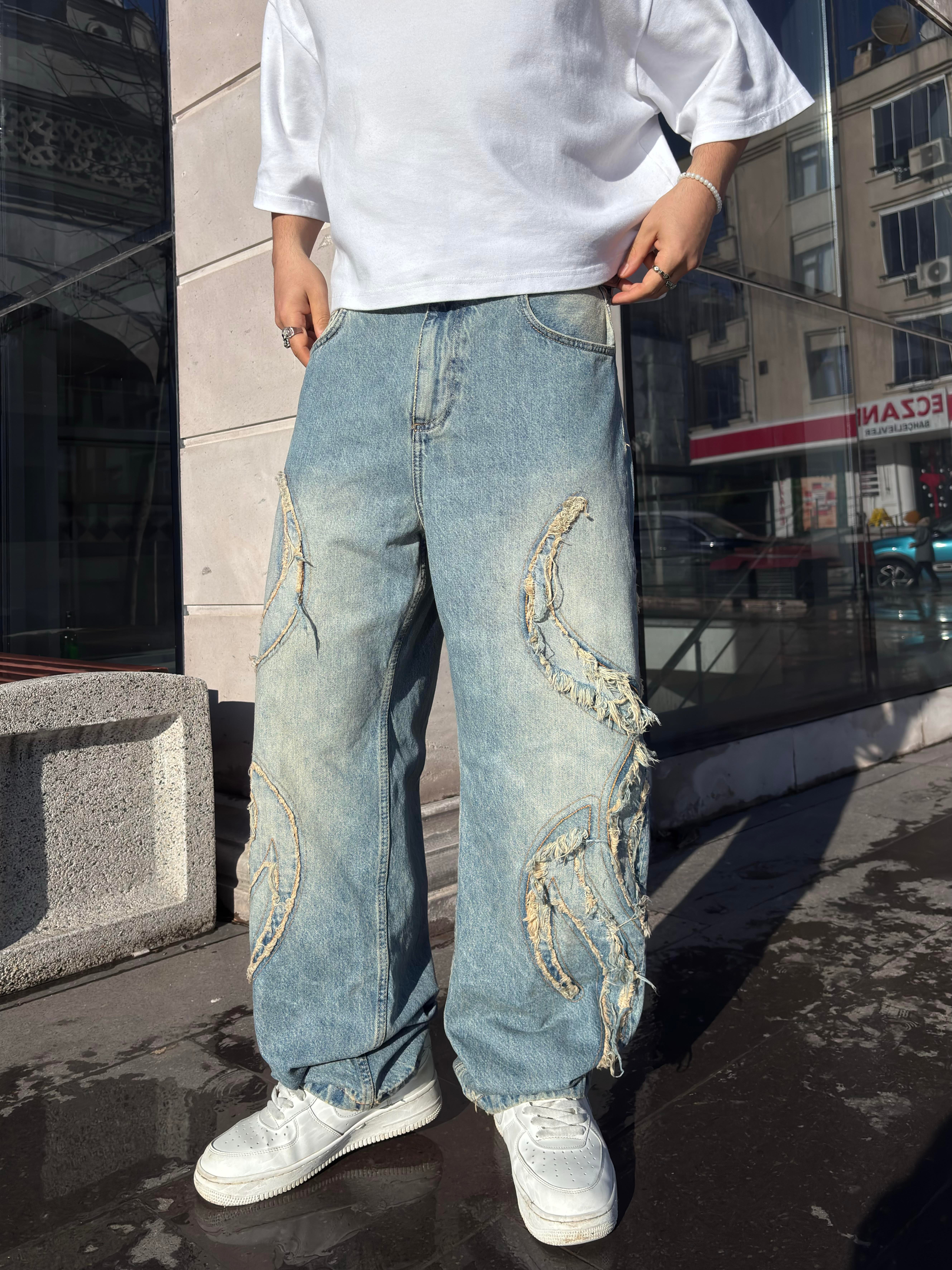 Premium Eskitme Ton Edge Tassel Baggy Pants