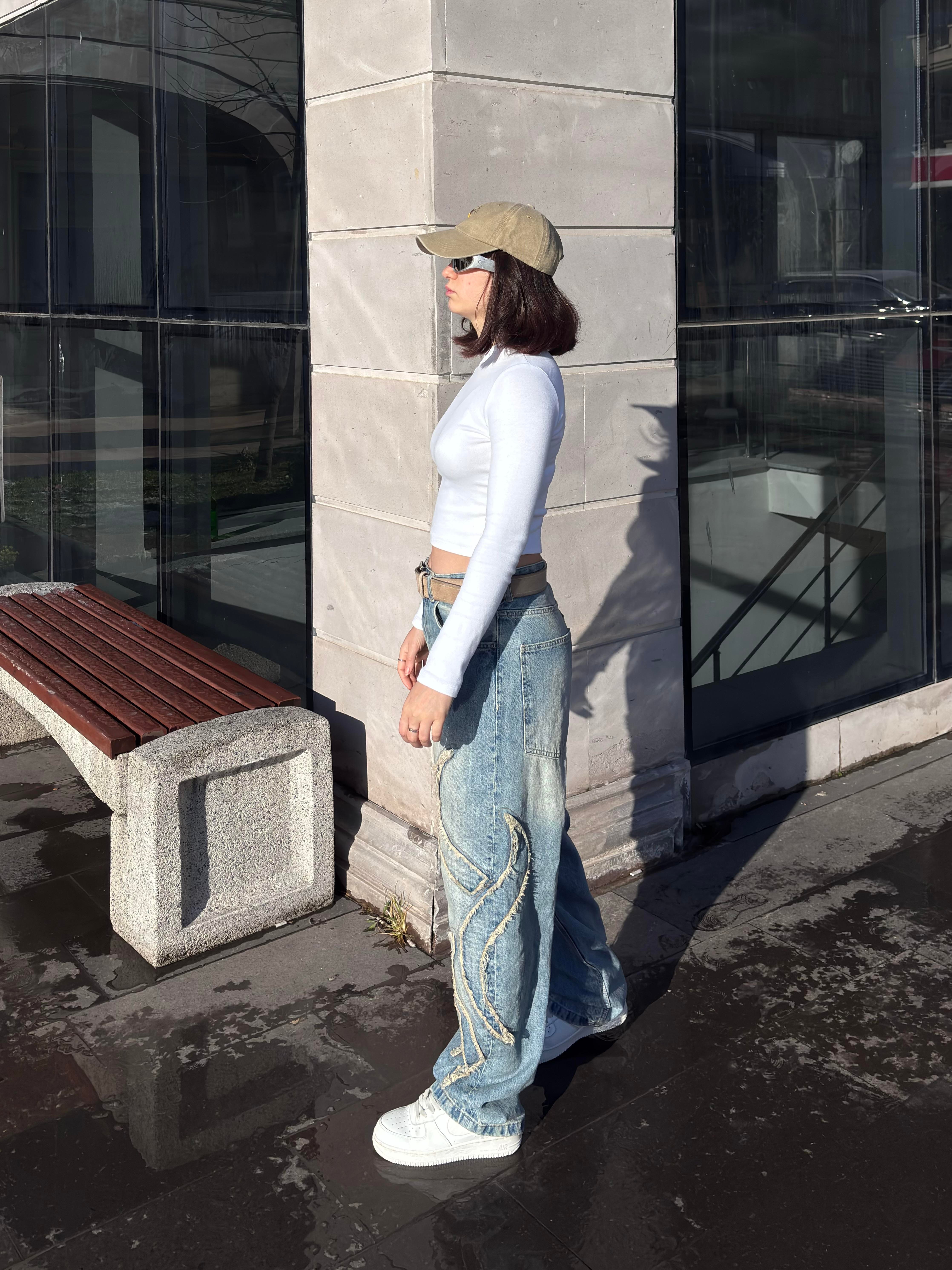 Premium Eskitme Ton Edge Tassel Baggy Pants