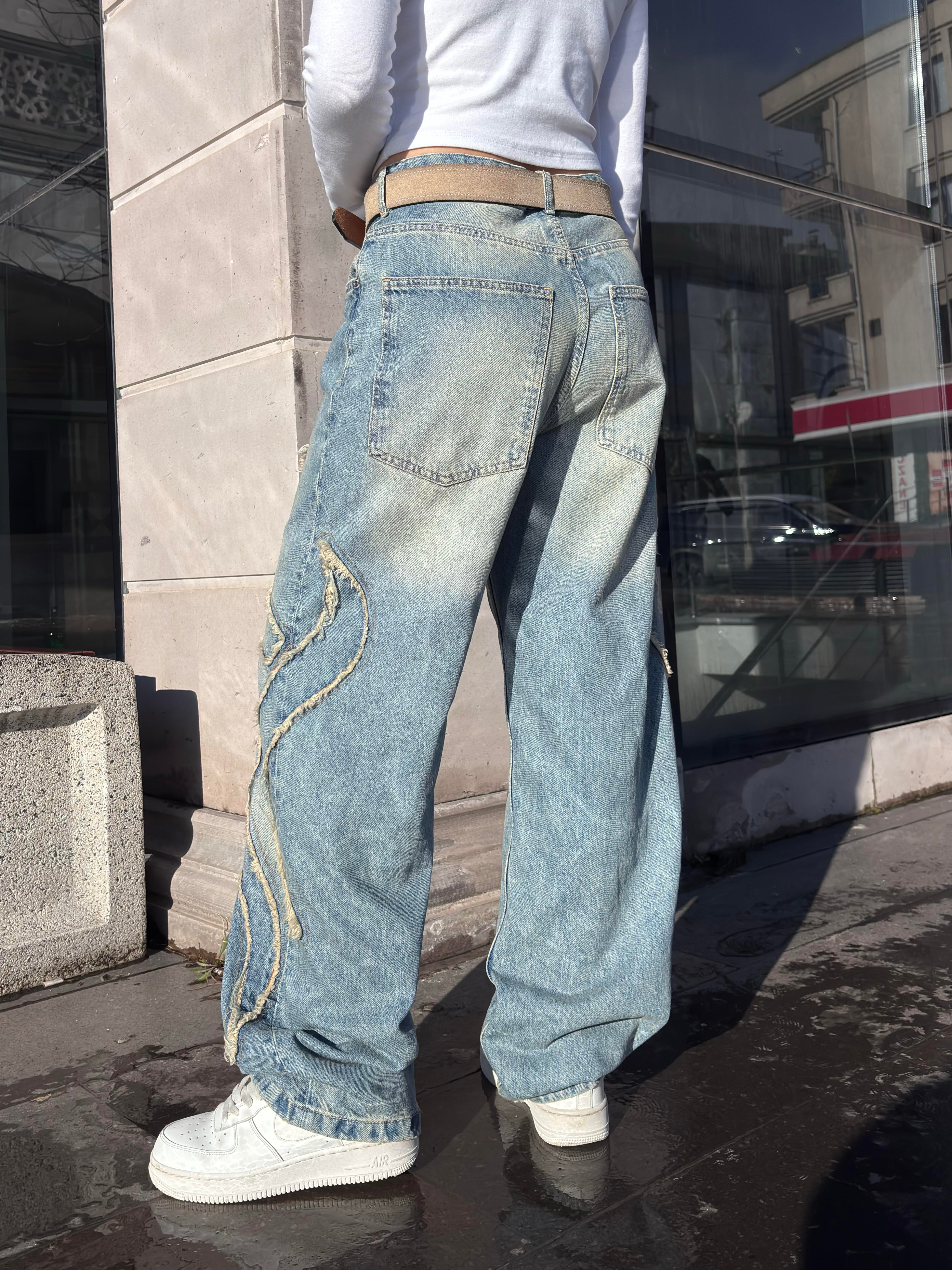 Premium Eskitme Ton Edge Tassel Baggy Pants