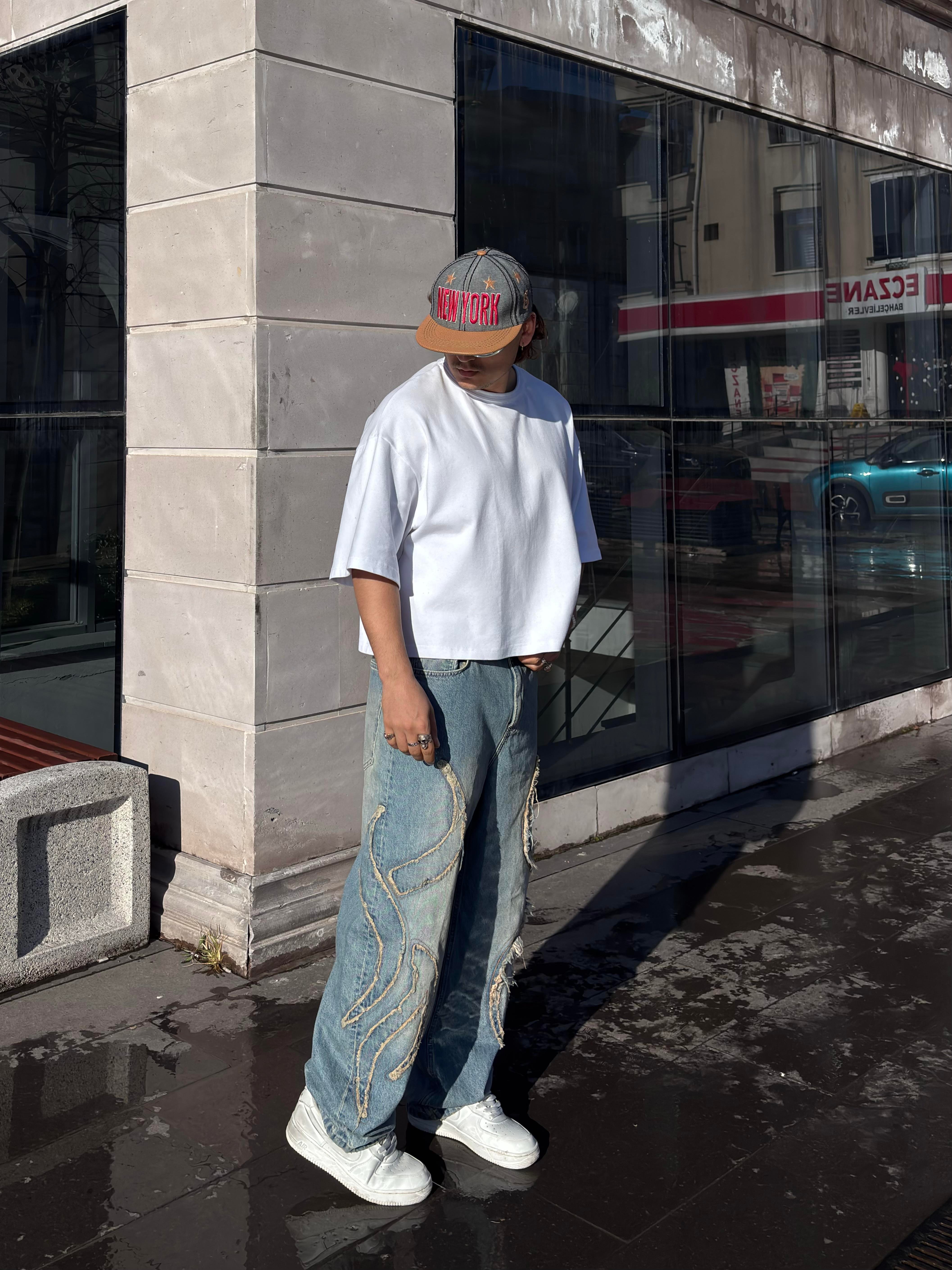 Premium Eskitme Ton Edge Tassel Baggy Pants
