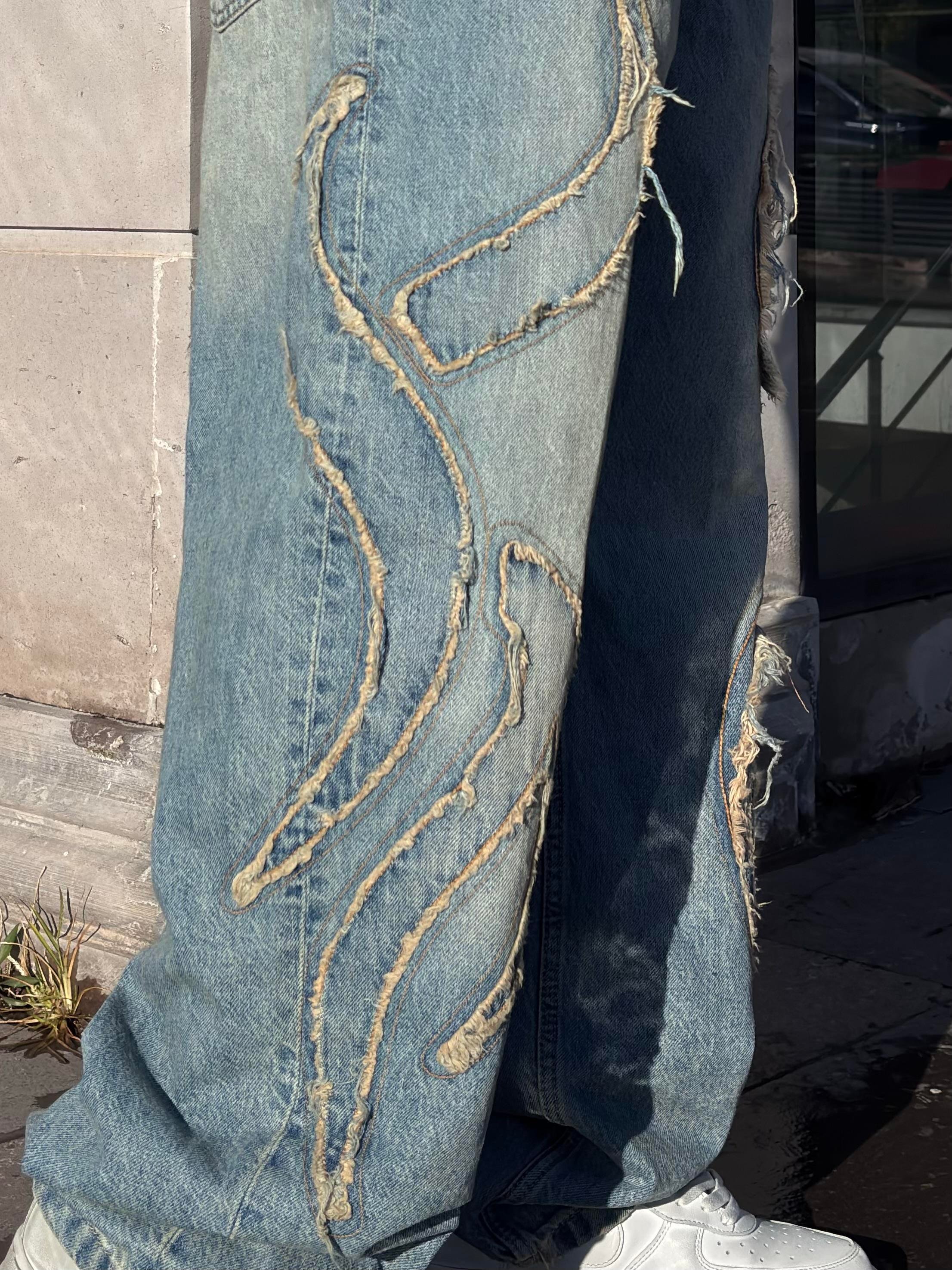 Premium Eskitme Ton Edge Tassel Baggy Pants