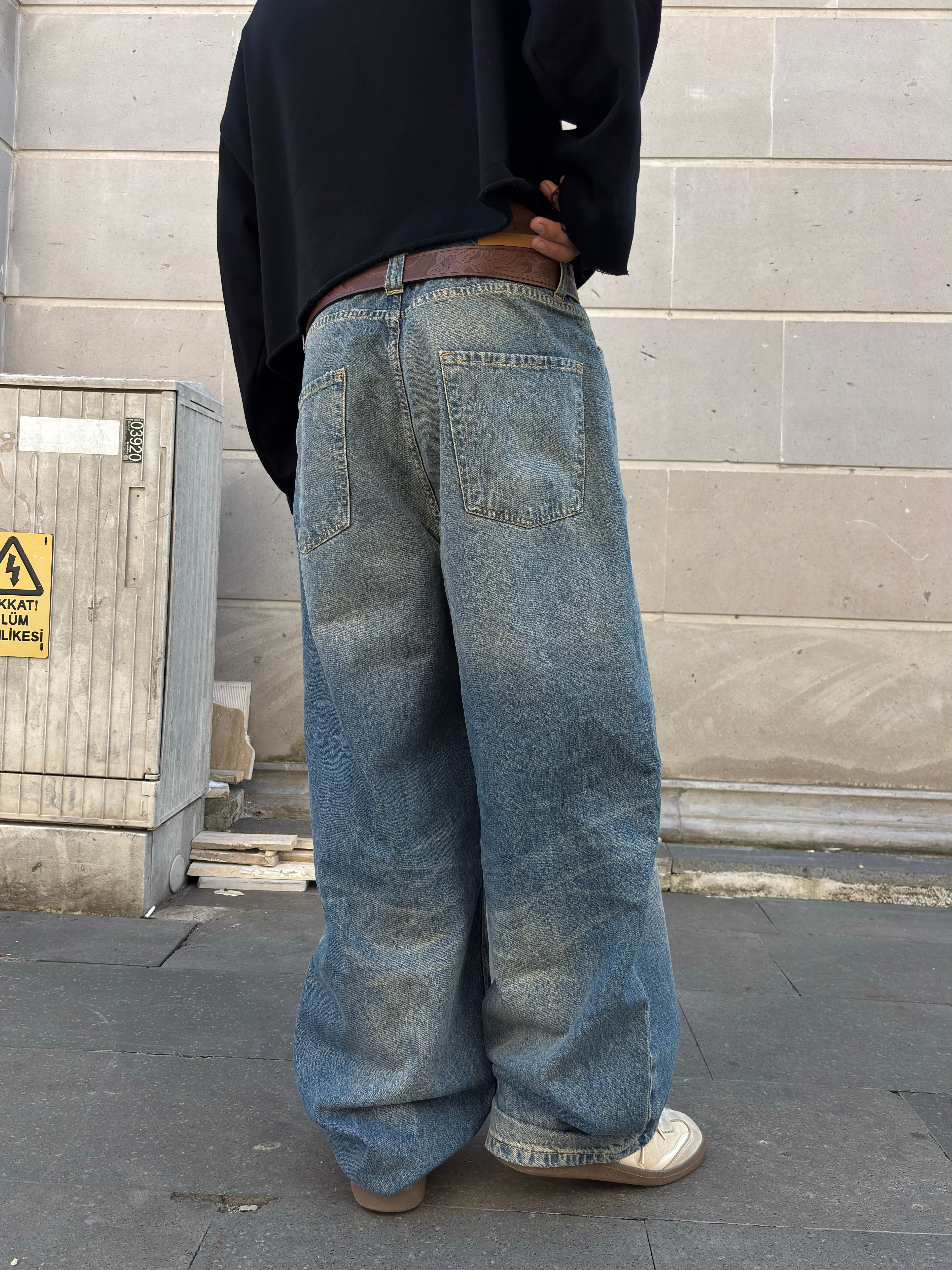 Premium Eskitme Ton Twin Dragon Baggy Jeans