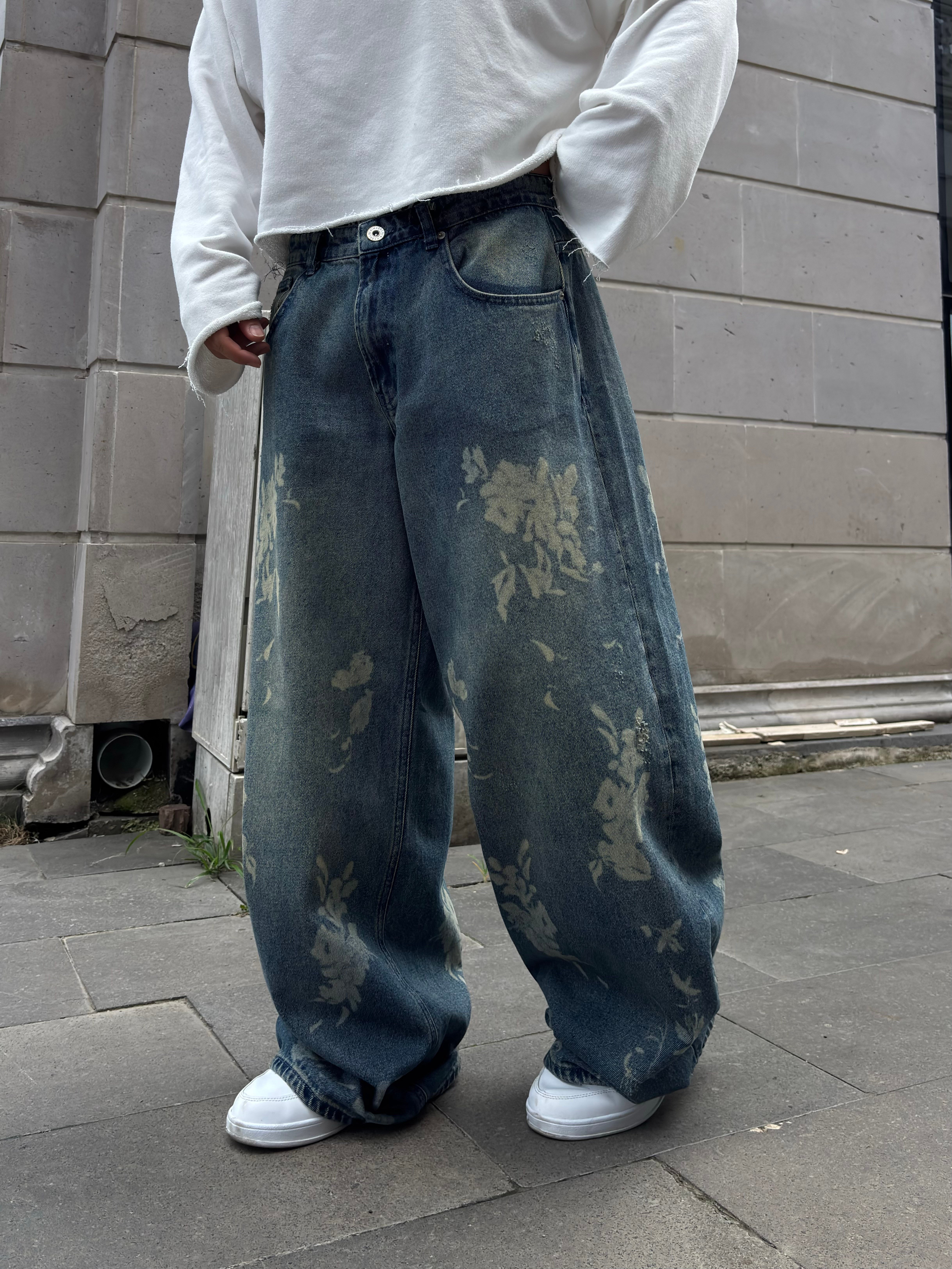 Premium Flora Fade Wash Baggy Jeans