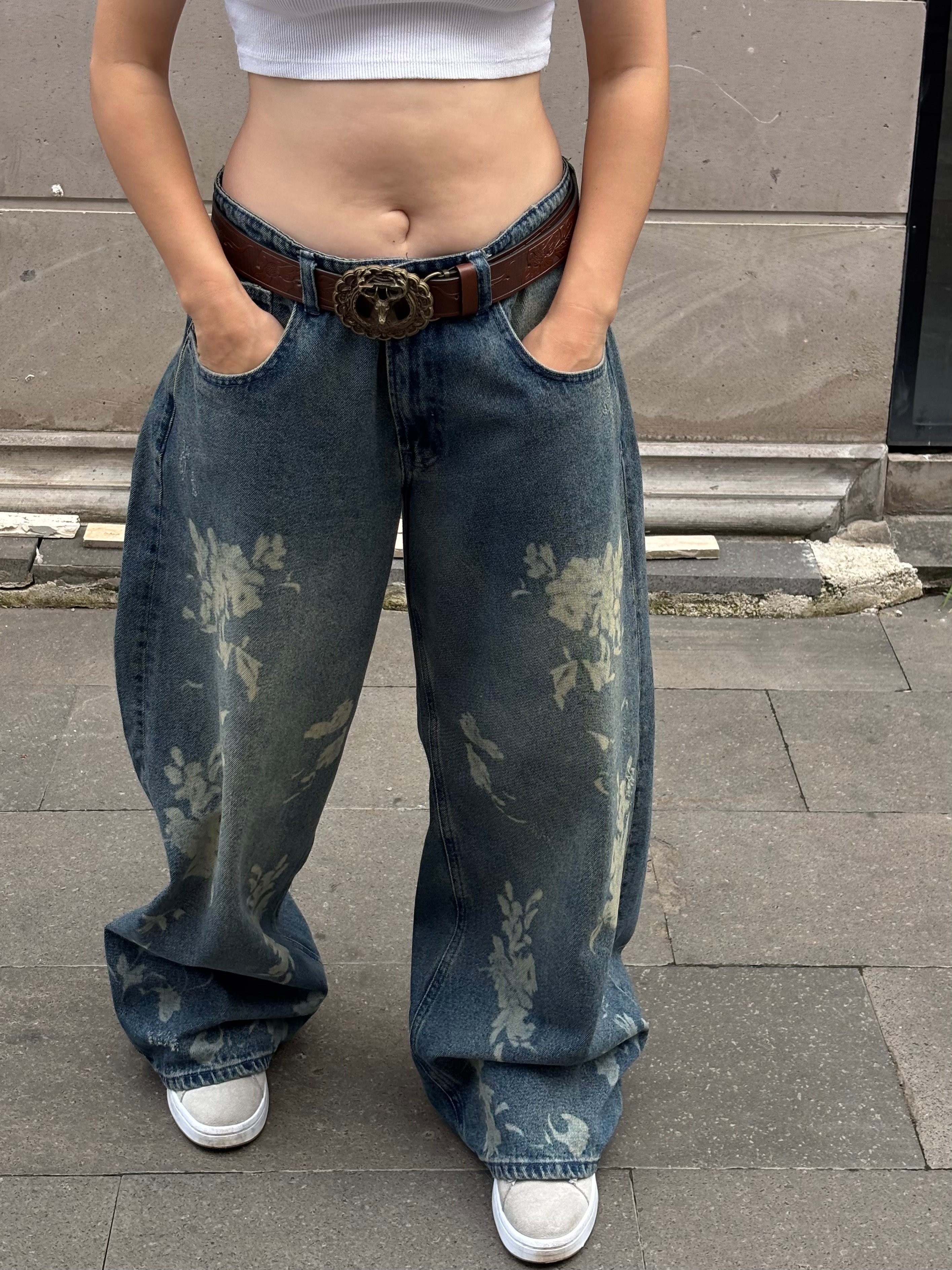 Premium Flora Fade Wash Baggy Jeans