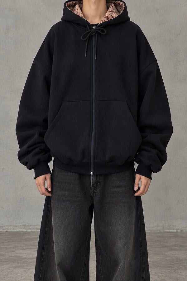Premium Gem-Marble Dark Navy Zip Oversize Hoodie