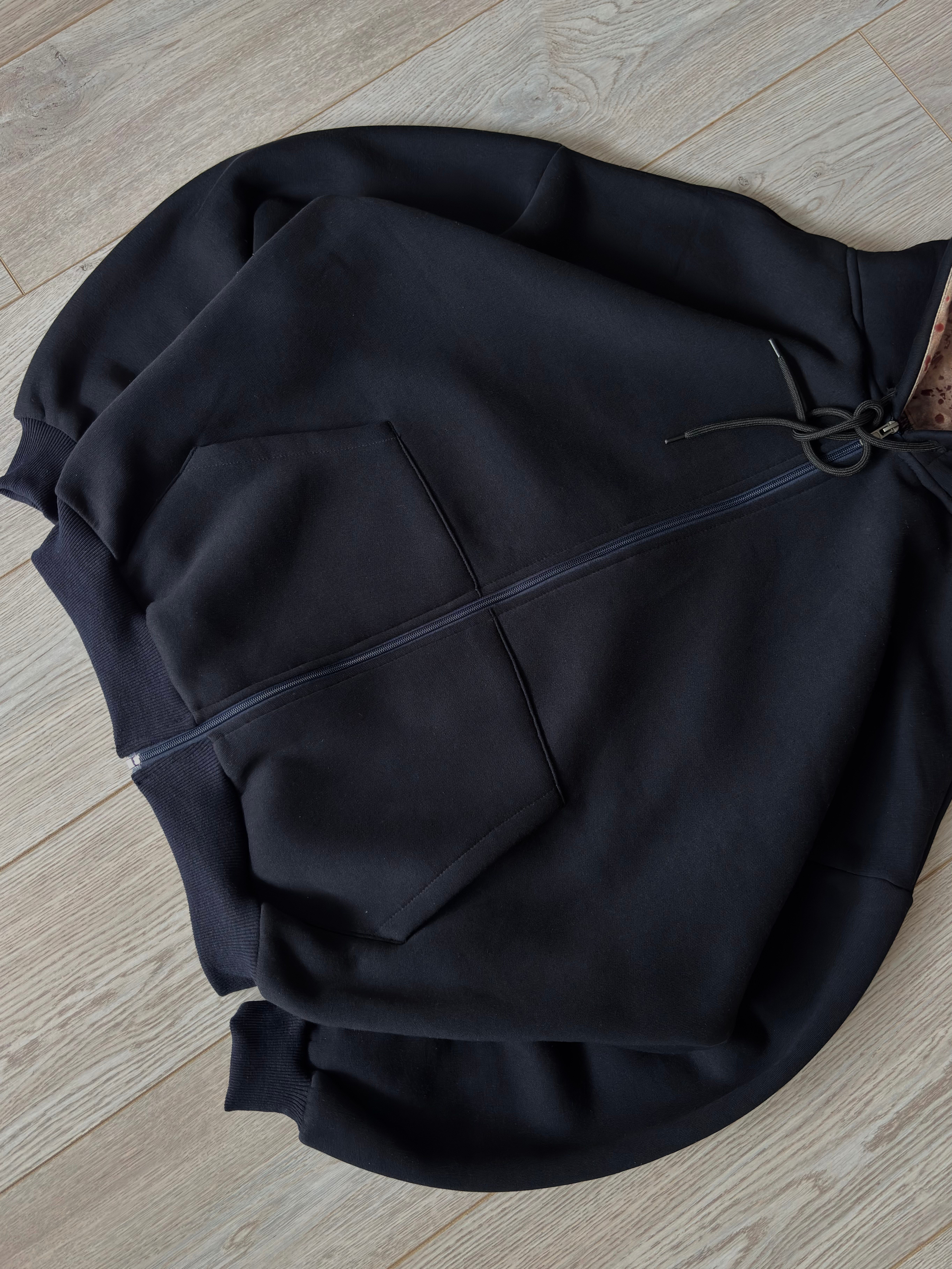Premium Gem-Marble Dark Navy Zip Oversize Hoodie
