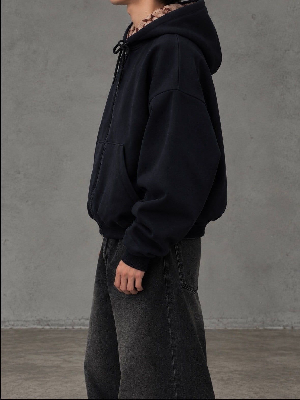 Premium Gem-Marble Dark Navy Zip Oversize Hoodie