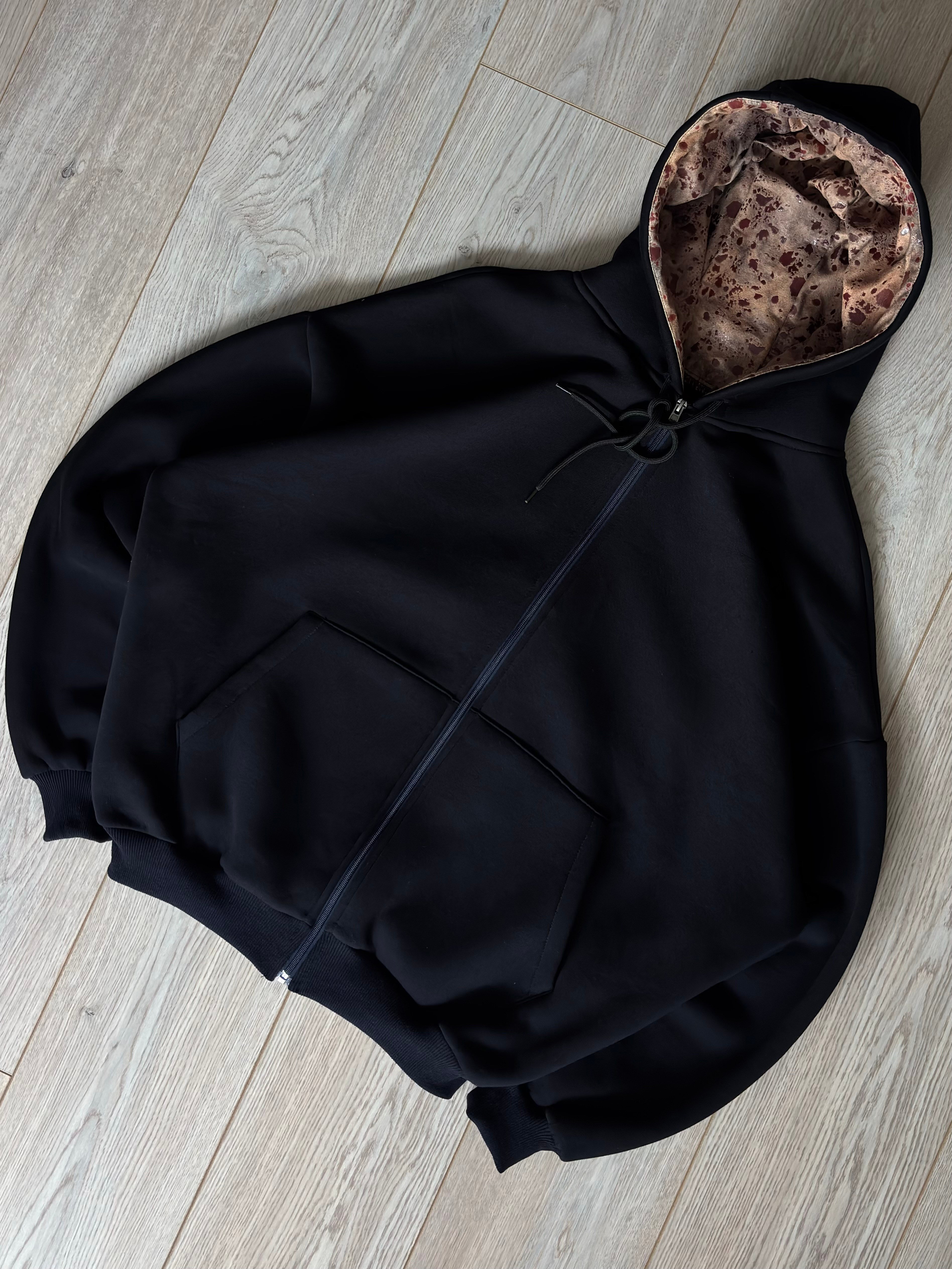 Premium Gem-Marble Dark Navy Zip Oversize Hoodie