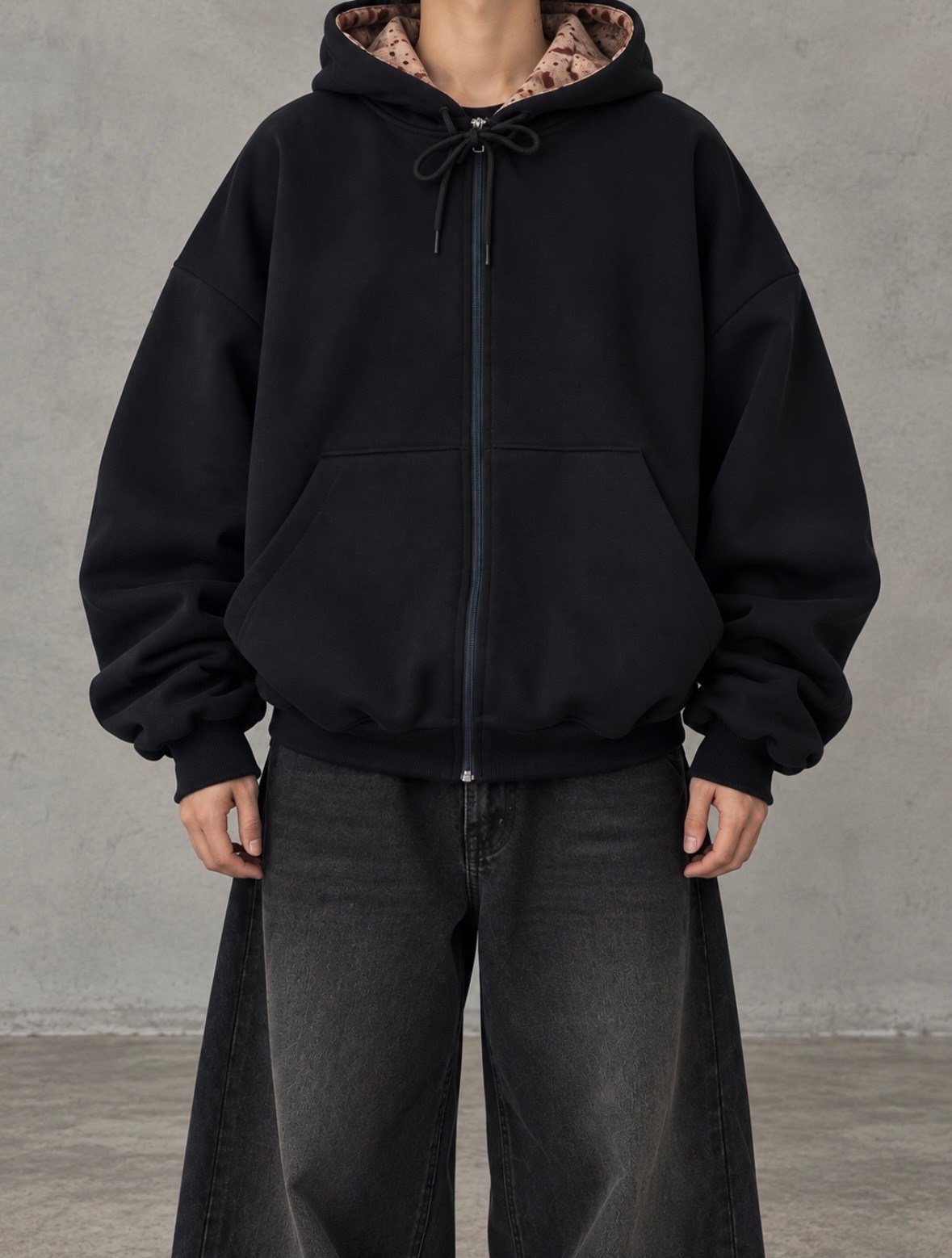 Premium Gem-Marble Dark Navy Zip Oversize Hoodie