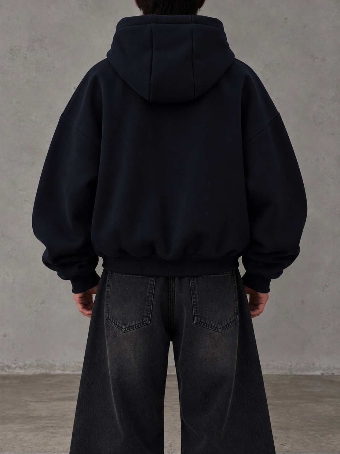 Premium Gem-Marble Dark Navy Zip Oversize Hoodie