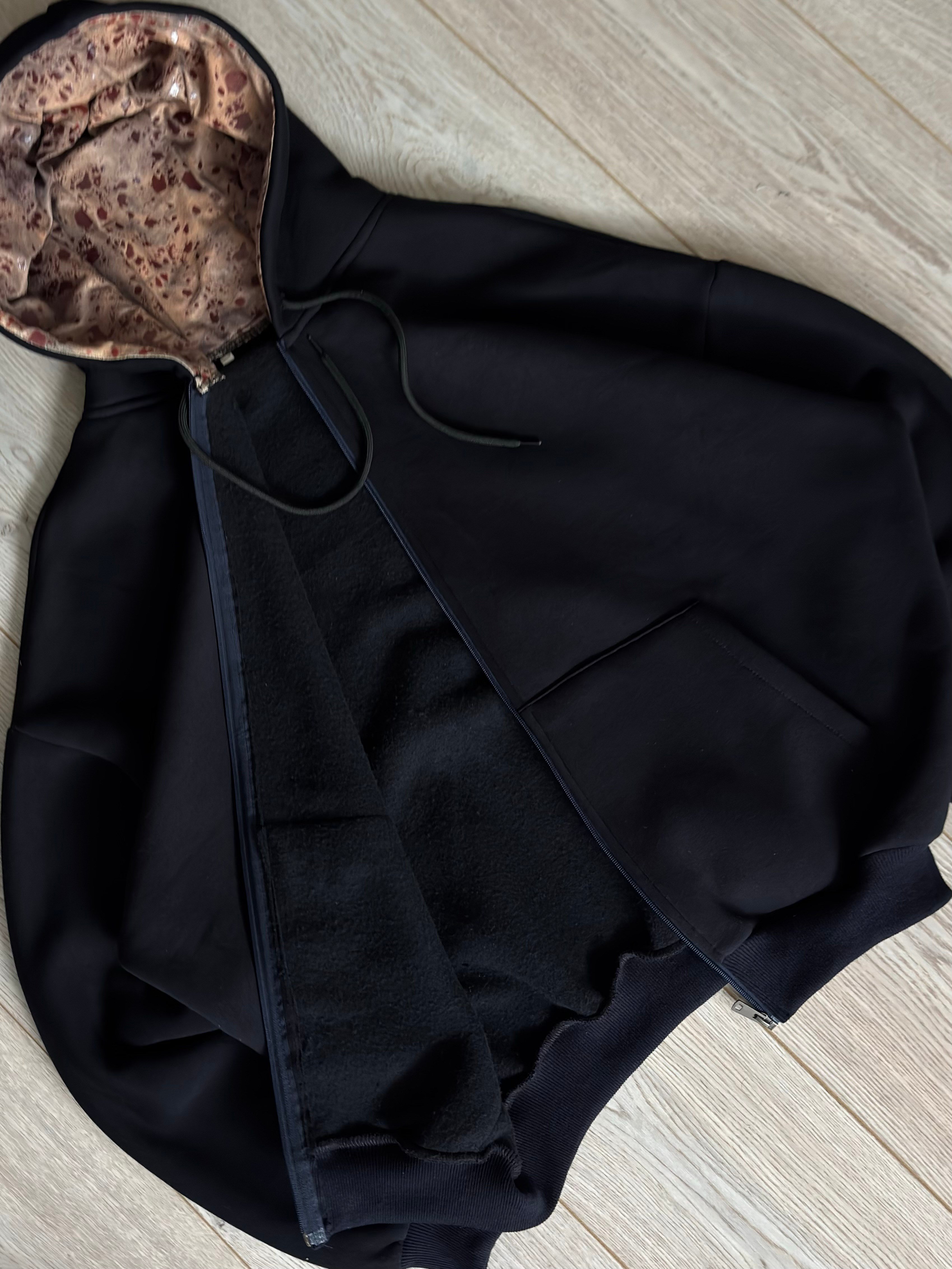 Premium Gem-Marble Dark Navy Zip Oversize Hoodie