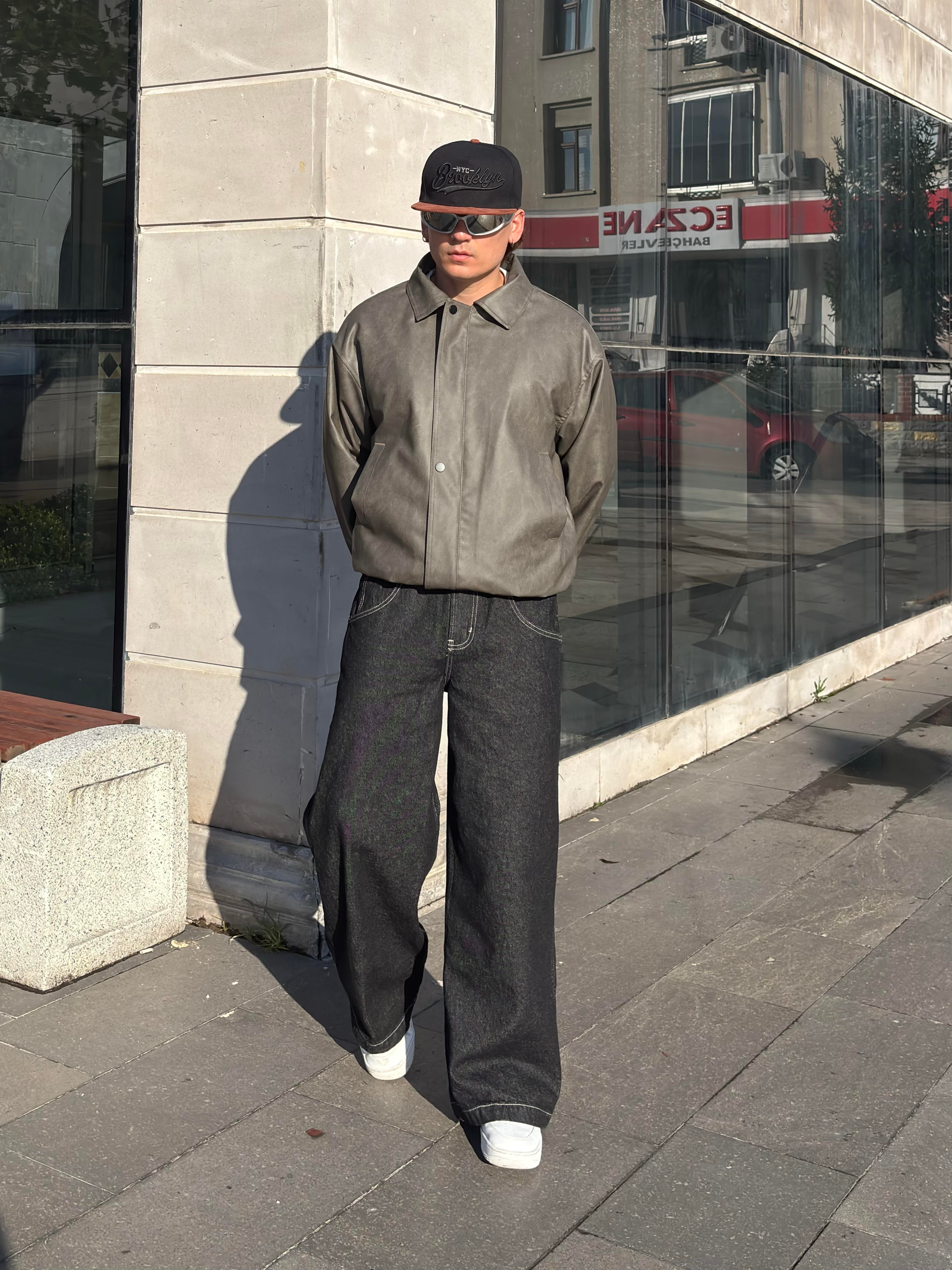 Premium Gravel Bomber Full-Zip Deri Ceket