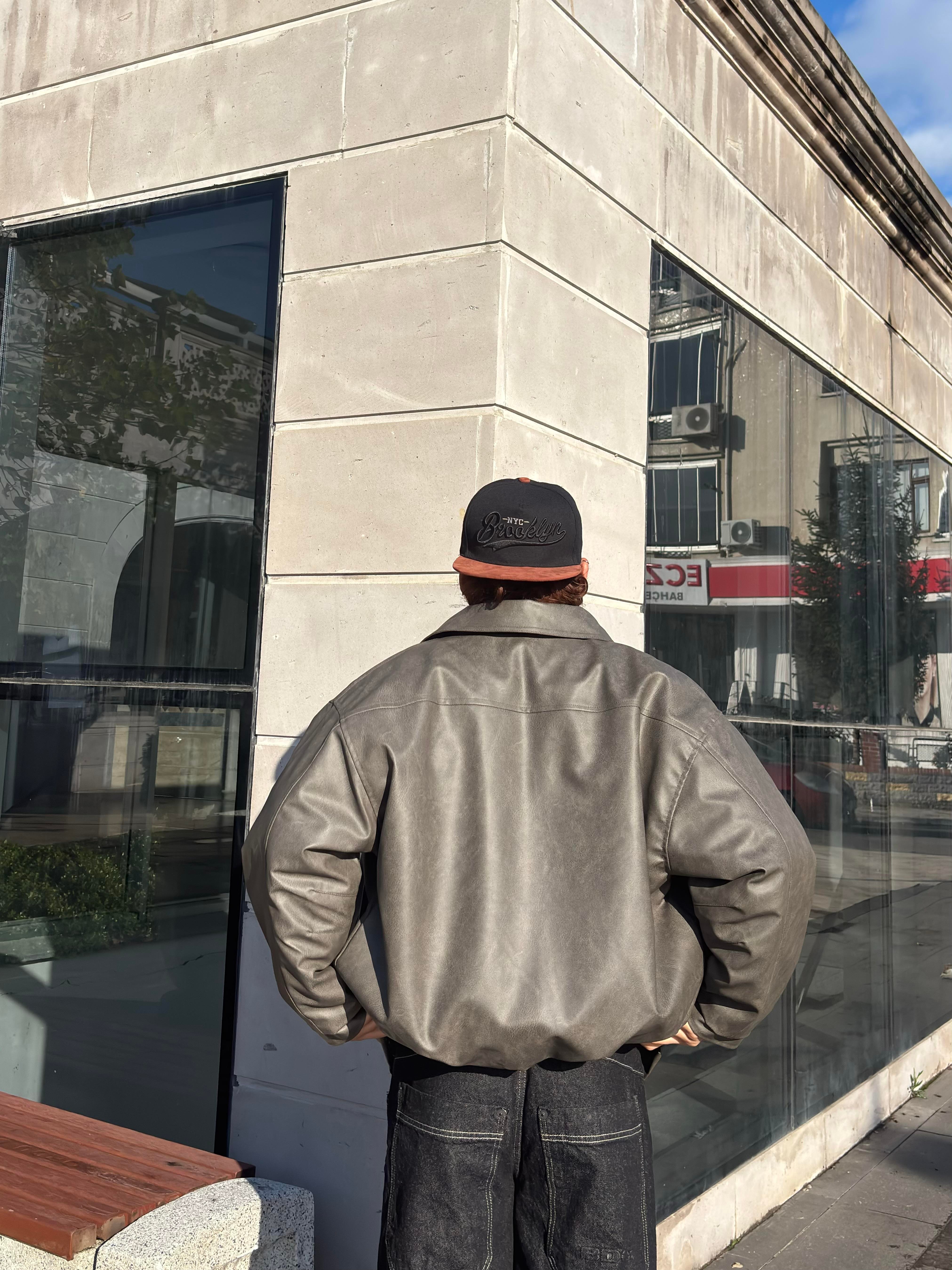 Premium Gravel Bomber Full-Zip Deri Ceket