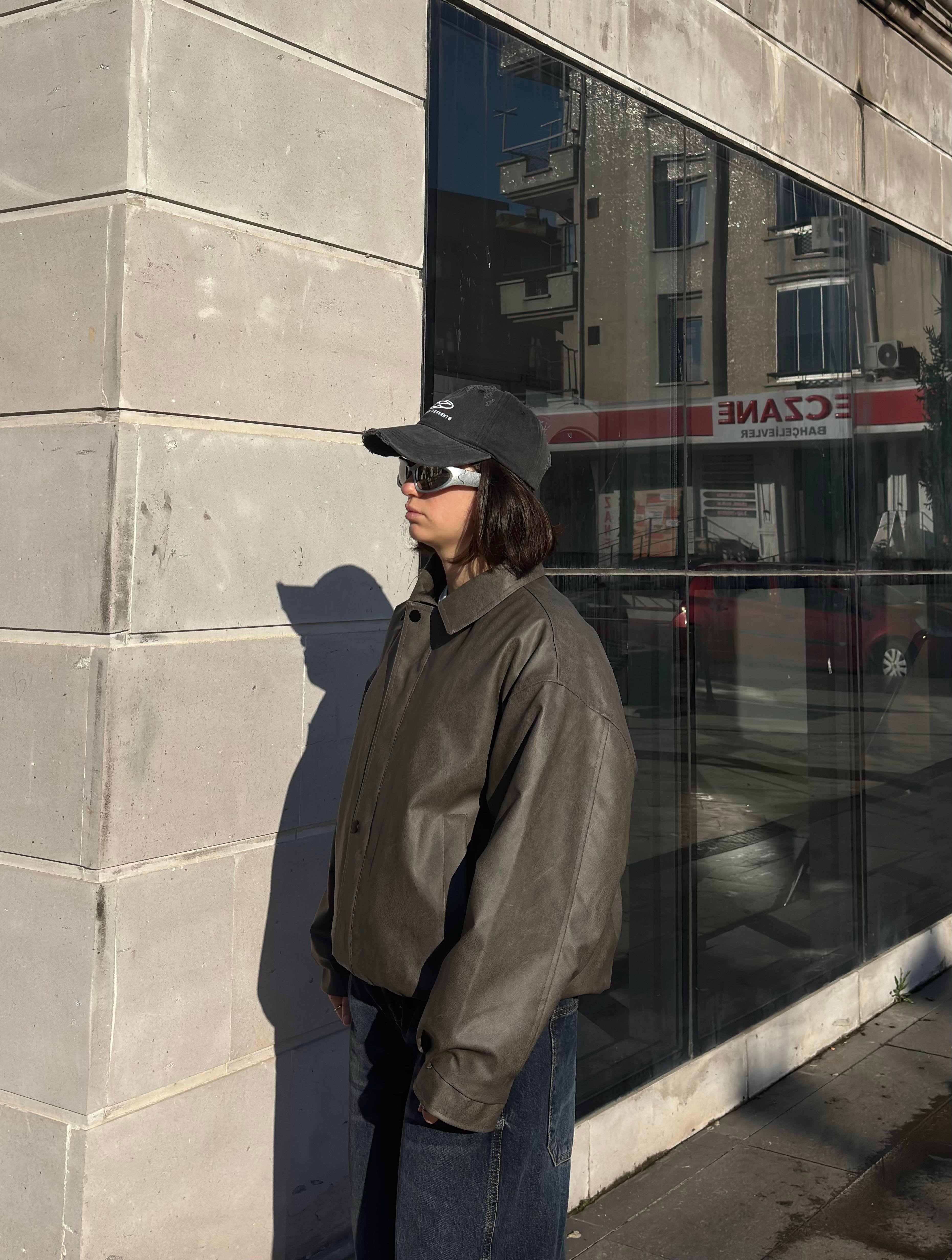 Premium Gravel Bomber Full-Zip Deri Ceket