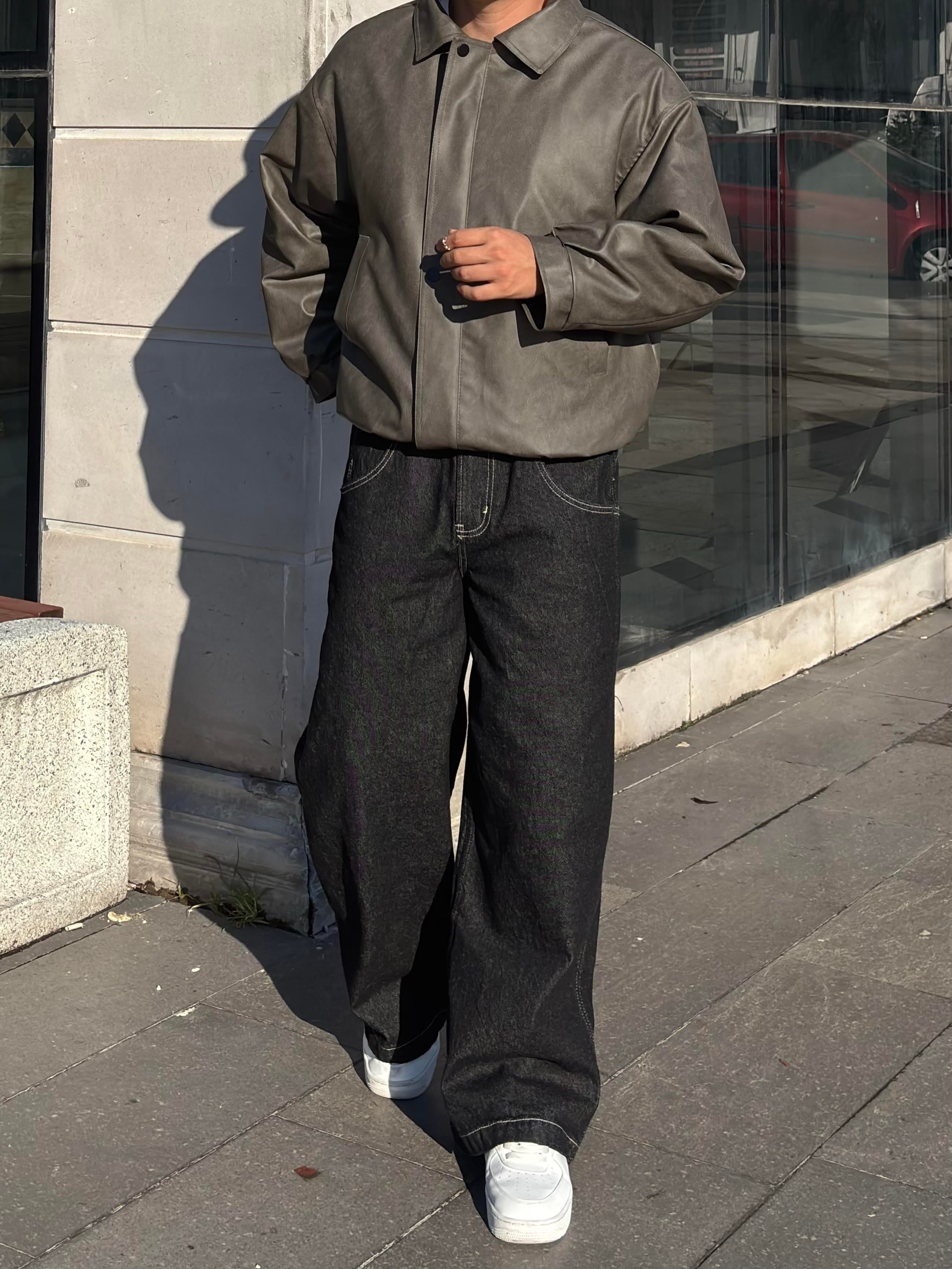 Premium Gravel Bomber Full-Zip Deri Ceket