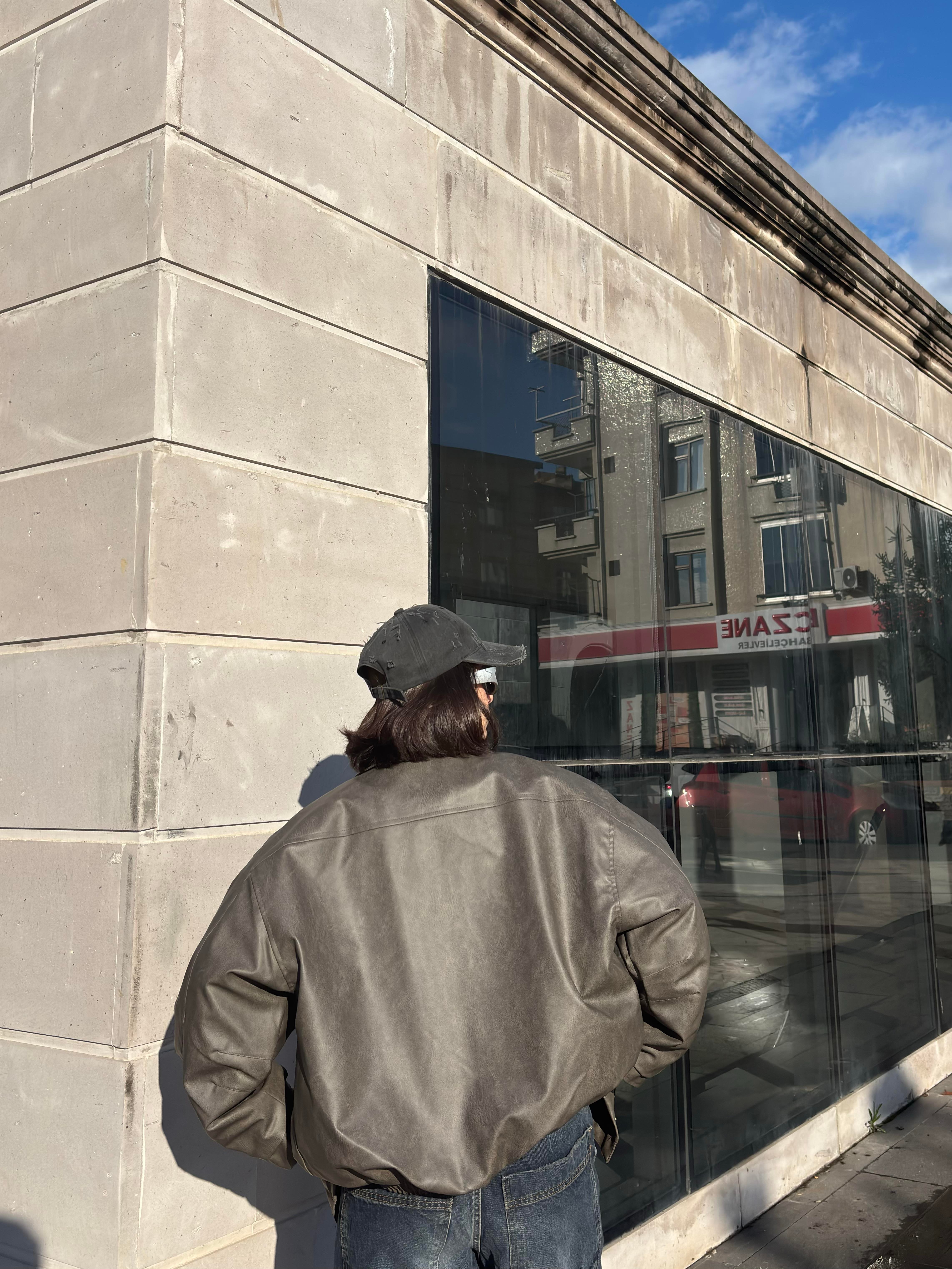 Premium Gravel Bomber Full-Zip Deri Ceket