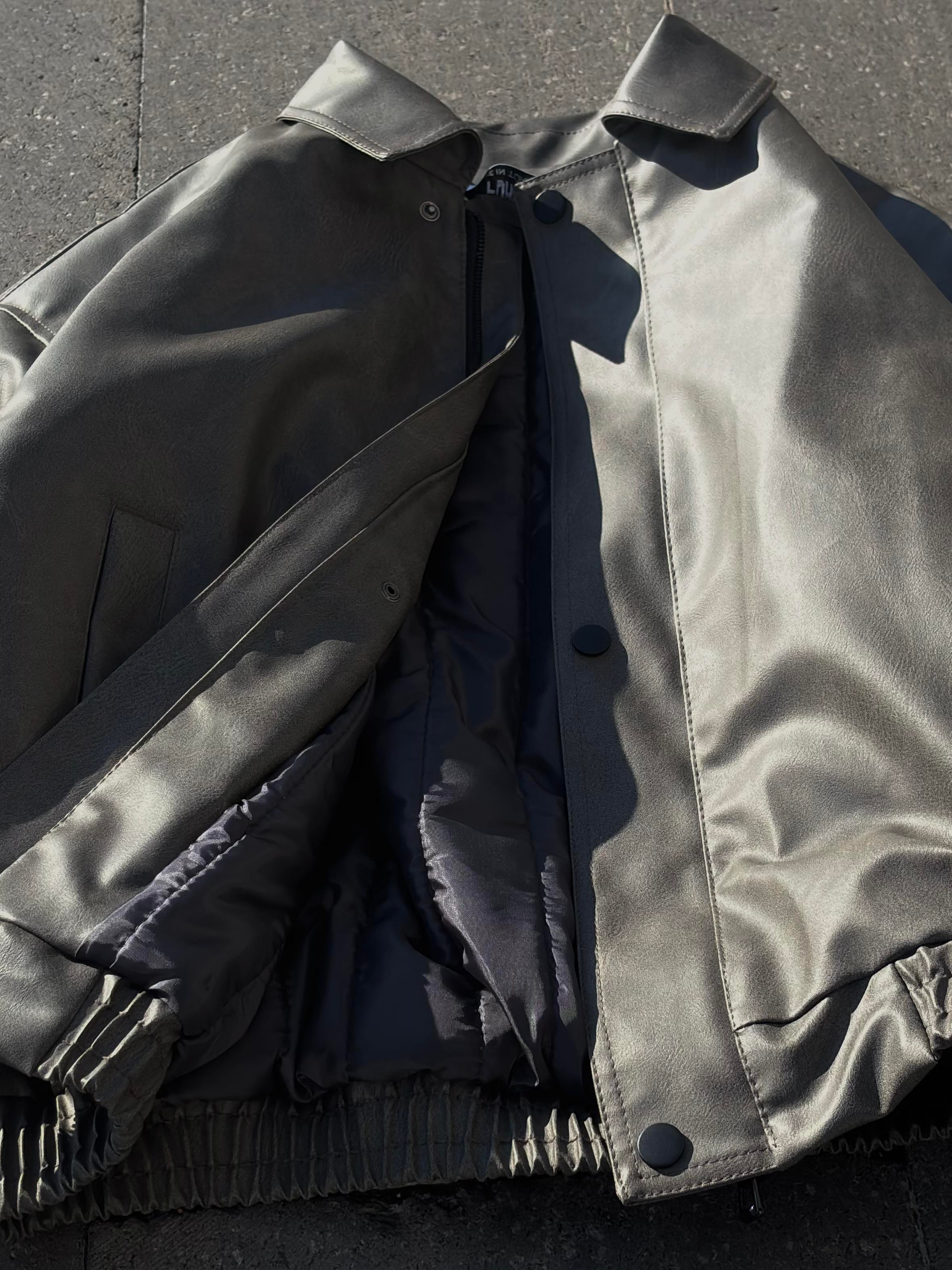 Premium Gravel Bomber Full-Zip Deri Ceket