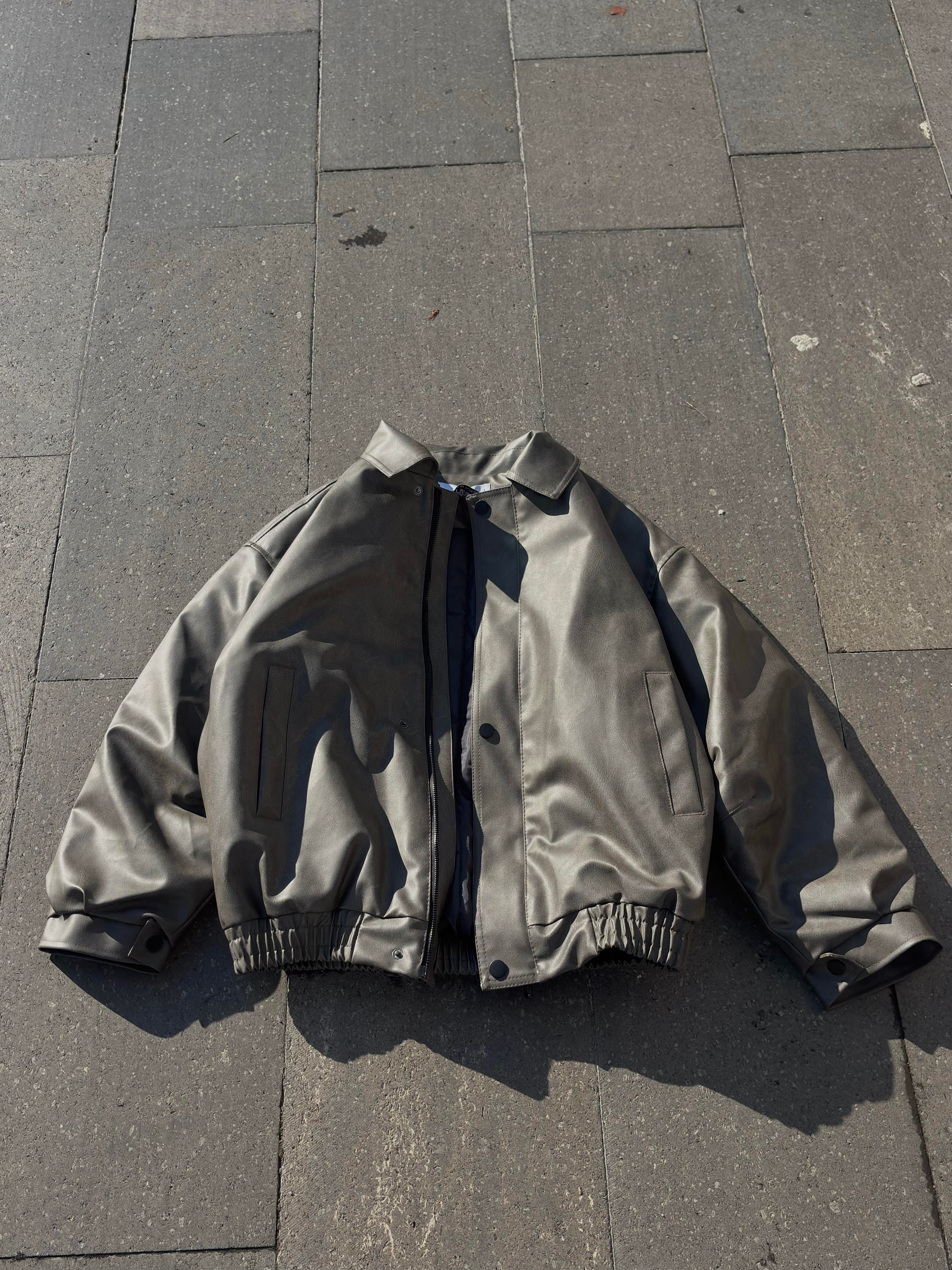 Premium Gravel Bomber Full-Zip Deri Ceket