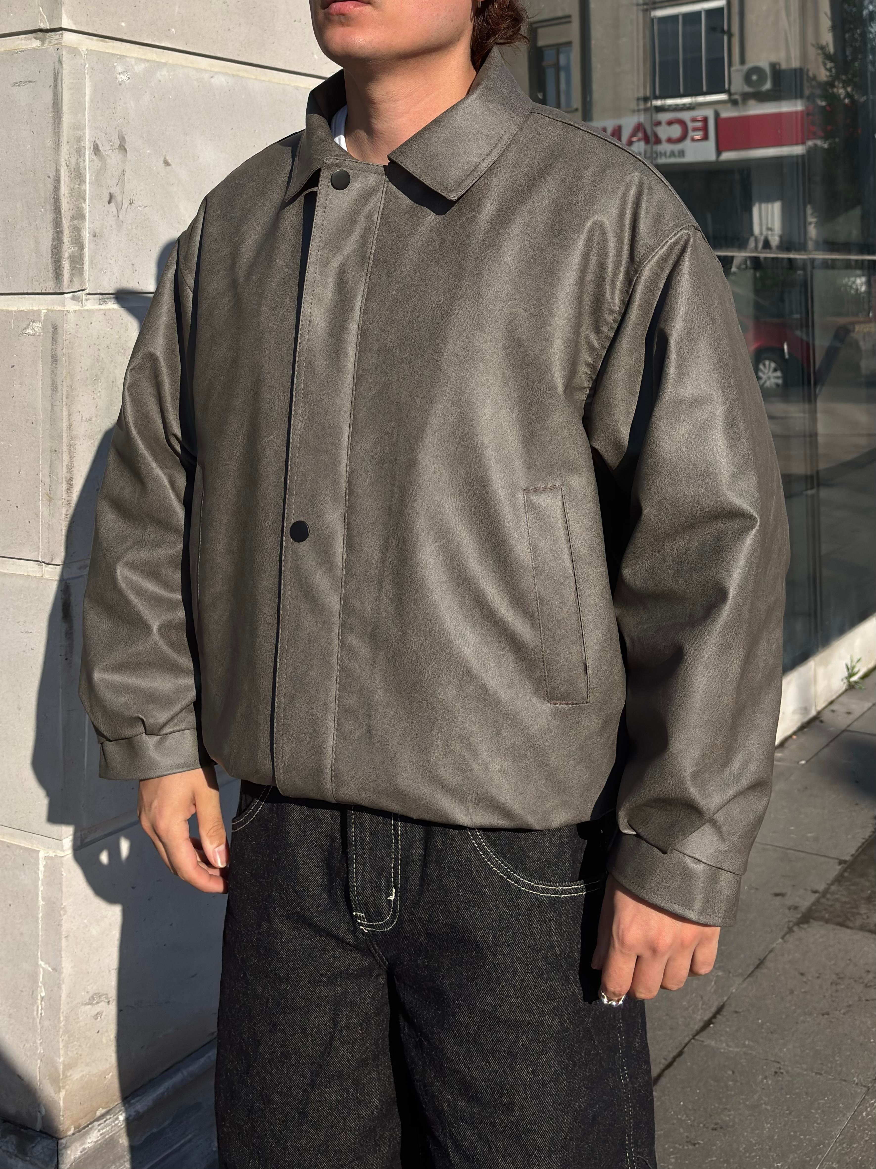 Premium Gravel Bomber Full-Zip Deri Ceket