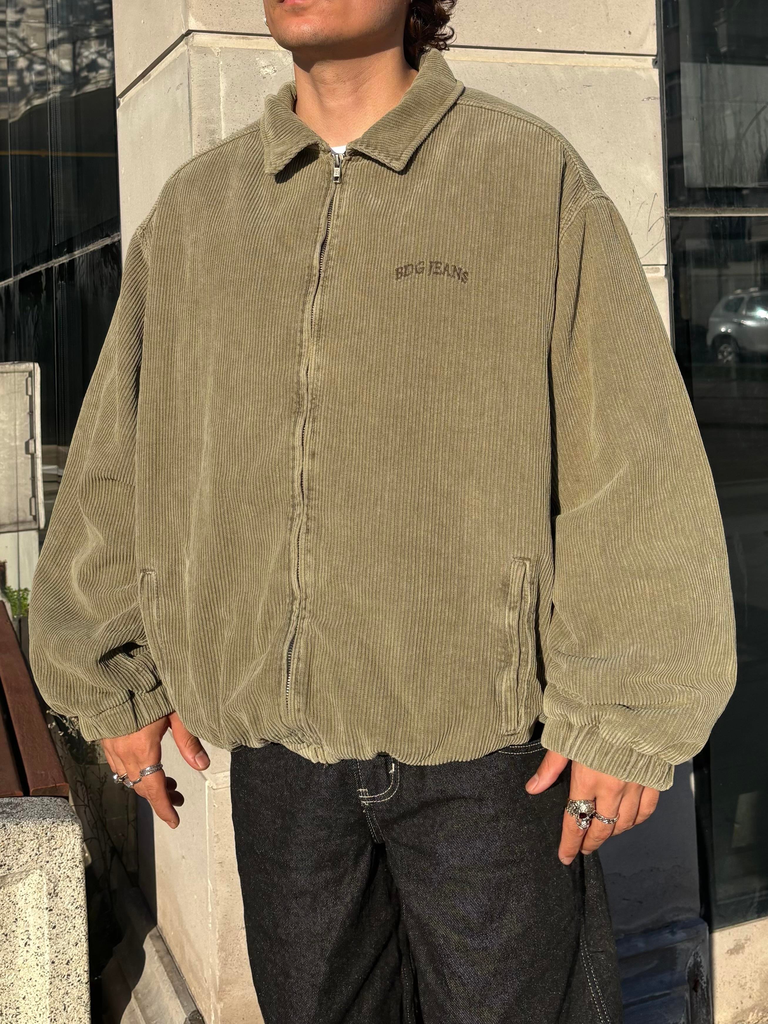 Premium Green Tone Fitilli Kadife Harrington Jacket