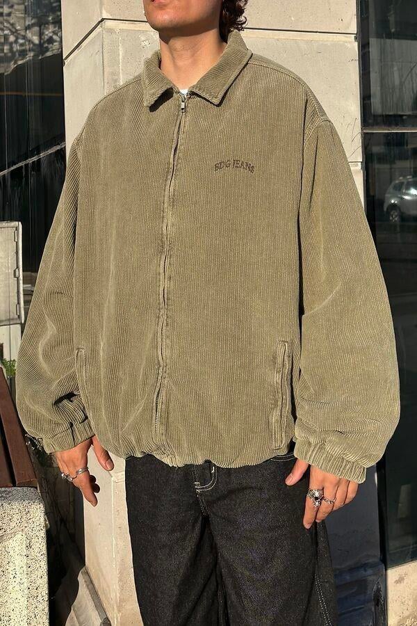 Premium Green Tone Fitilli Kadife Harrington Jacket