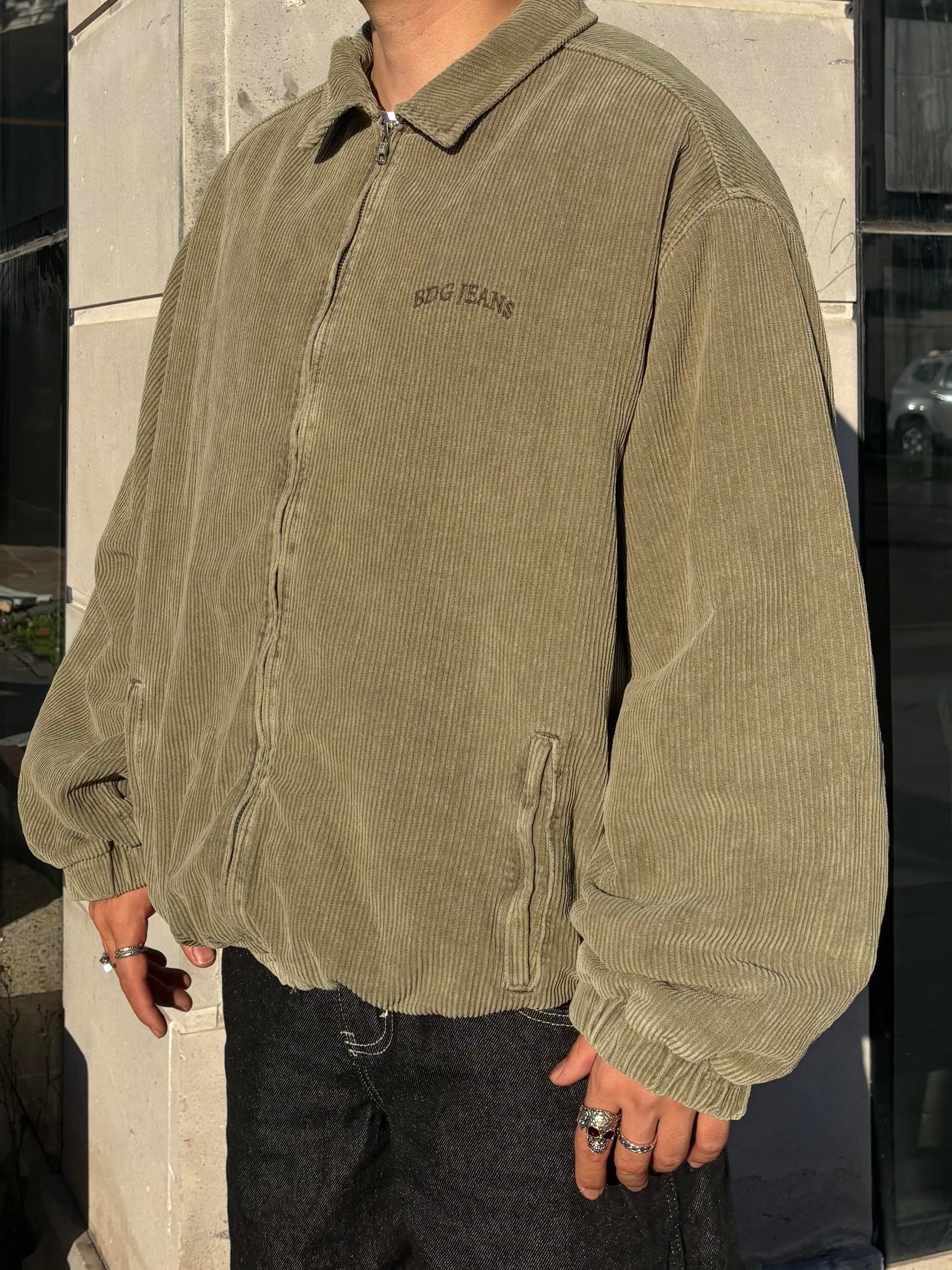 Premium Green Tone Fitilli Kadife Harrington Jacket