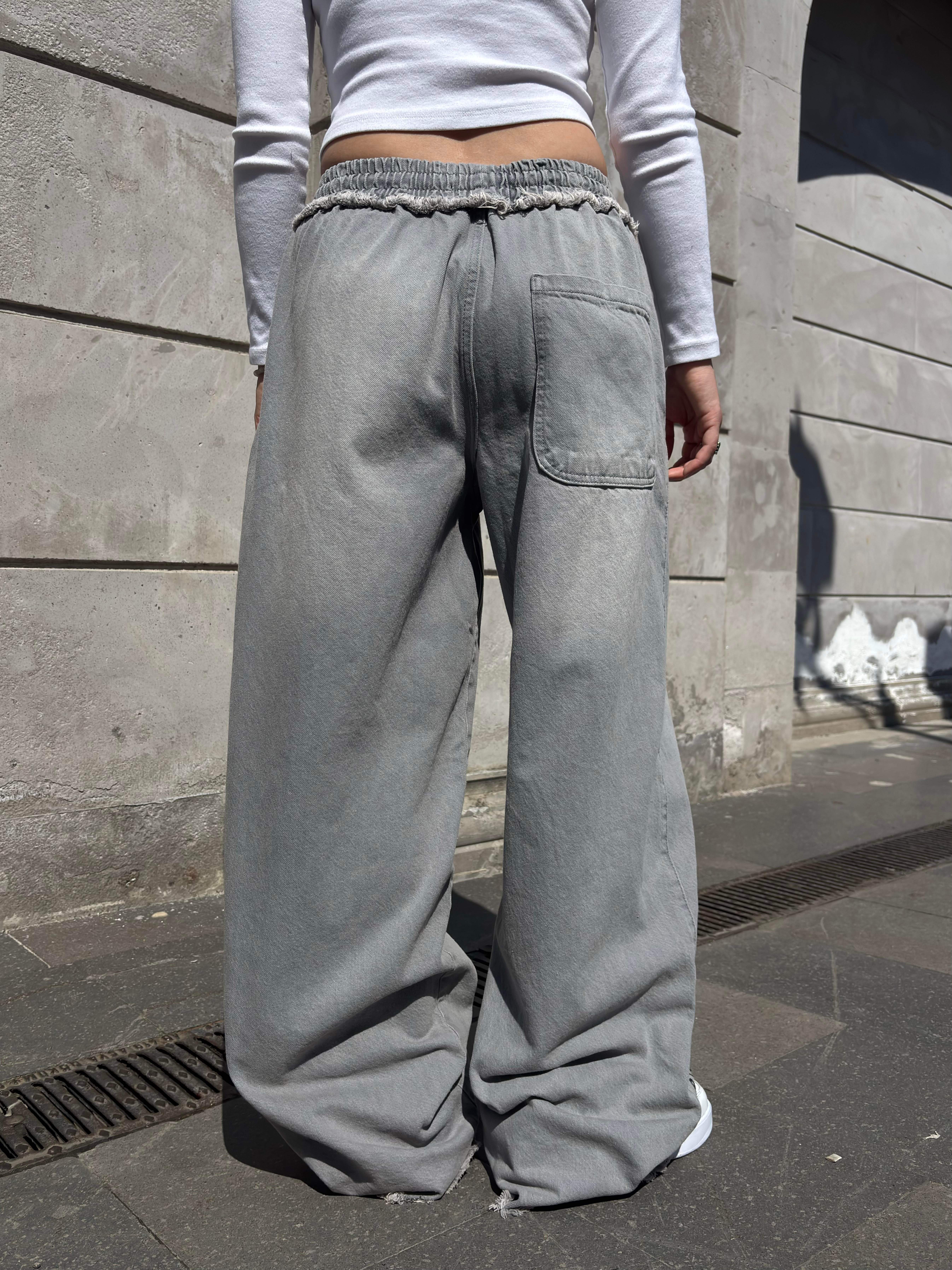 Premium Grey Tone Extreme Dragon Nakışlı Baggy Pants