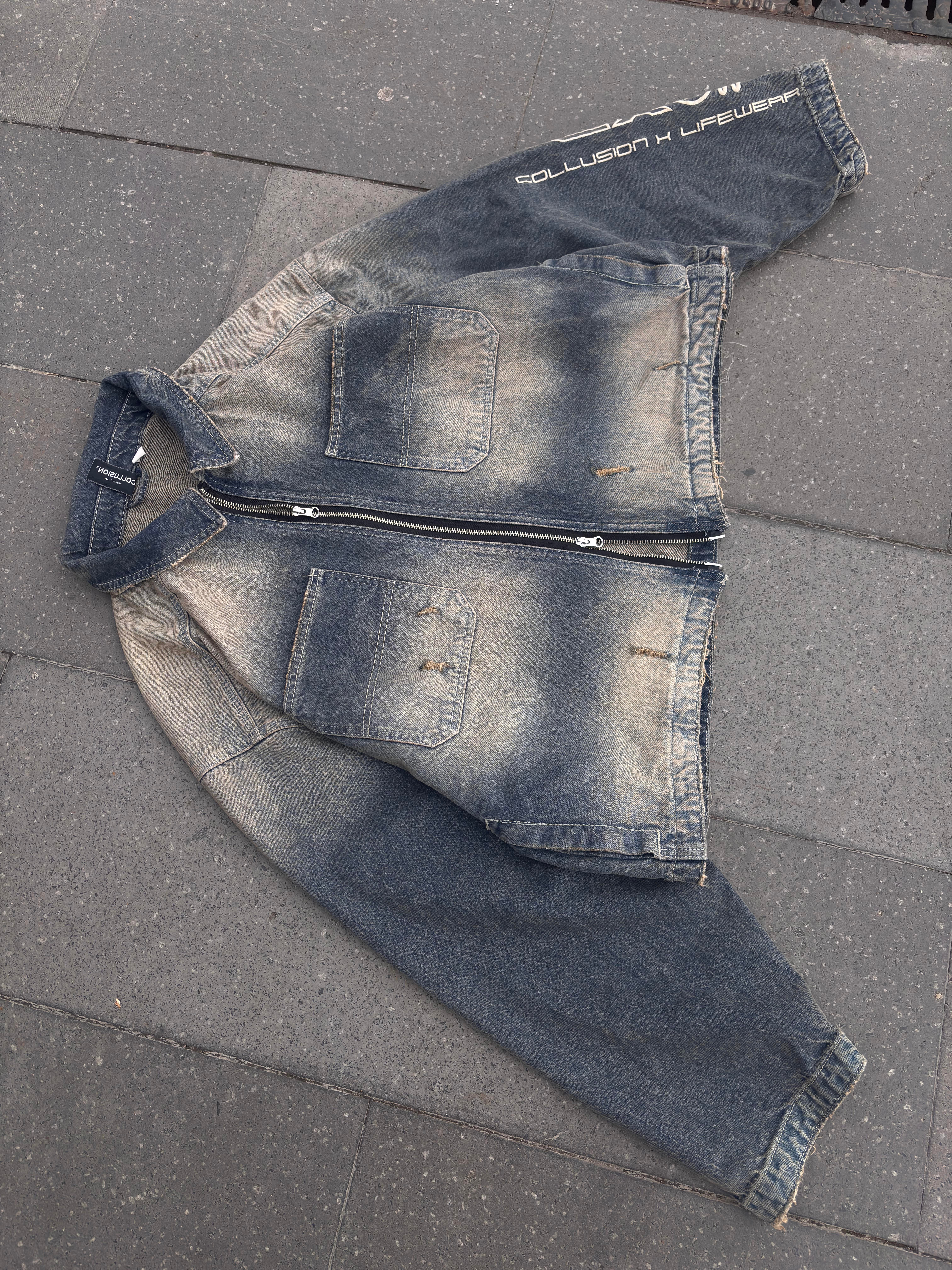Premium Grey Wash Zip Through Carperter Unisex Denim Jacket