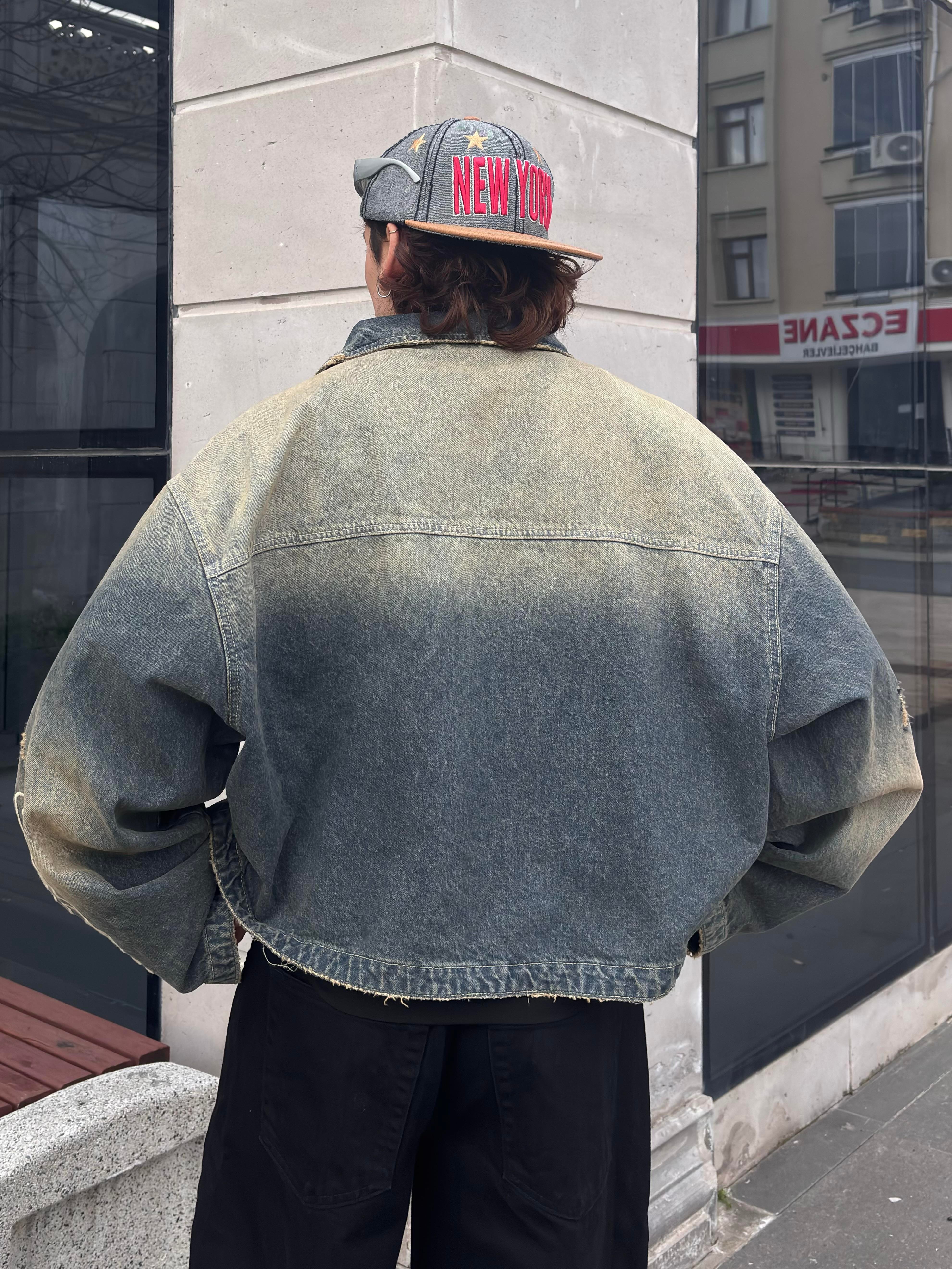 Premium Grey Wash Zip Through Carperter Unisex Denim Jacket