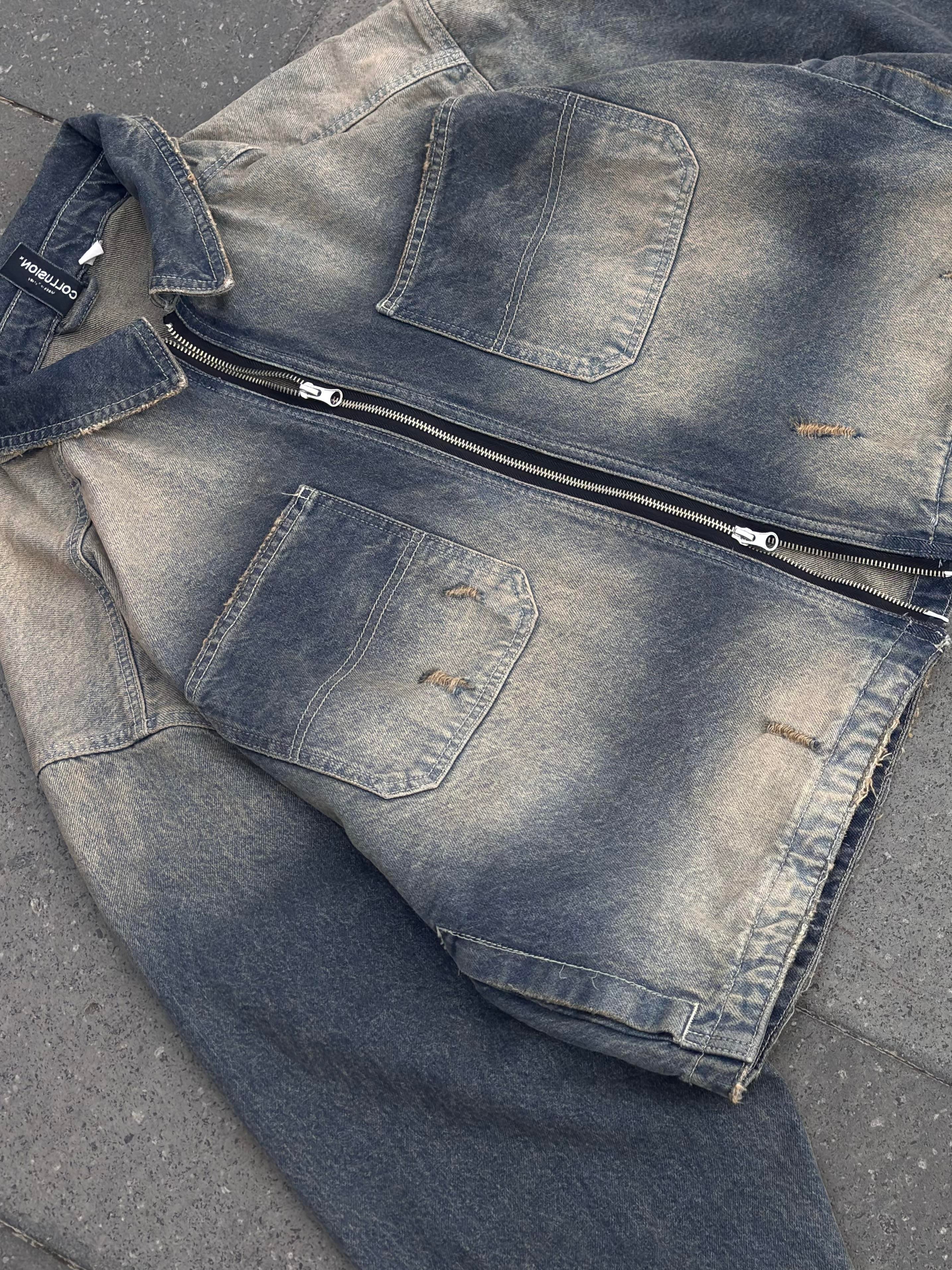 Premium Grey Wash Zip Through Carperter Unisex Denim Jacket