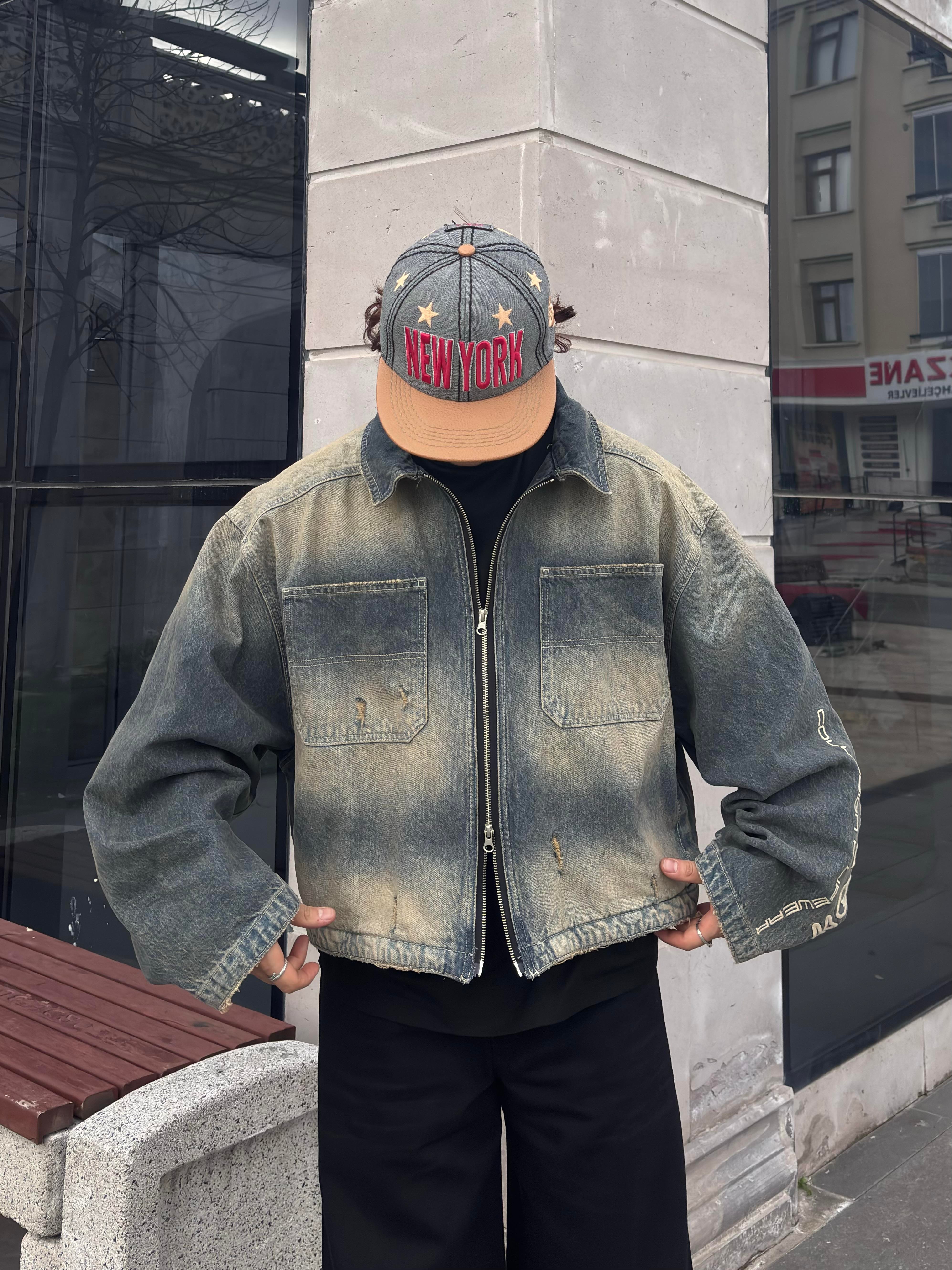 Premium Grey Wash Zip Through Carperter Unisex Denim Jacket
